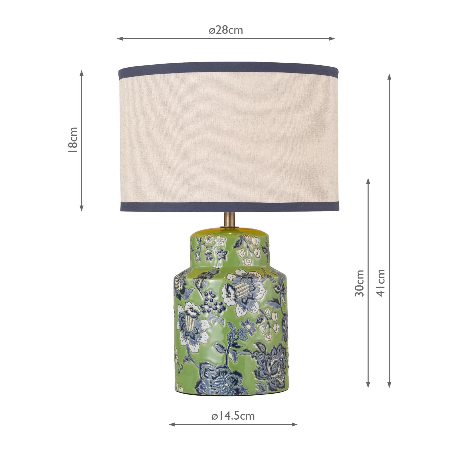Joules Tyntesfield Table Lamp Green Ceramic and Antique Brass With Shade