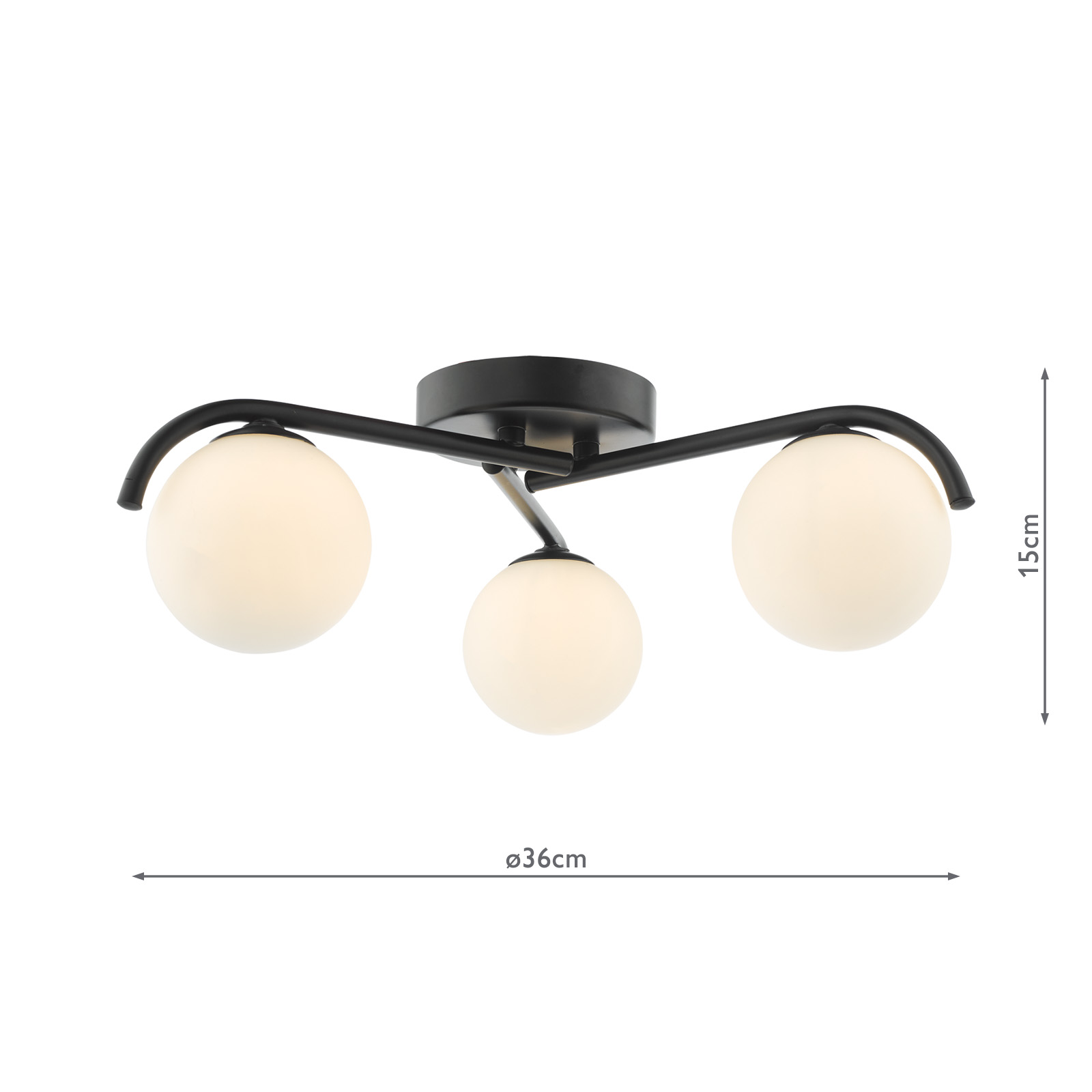 Orlena 3 Light Flush Matt Black and Opal Glass