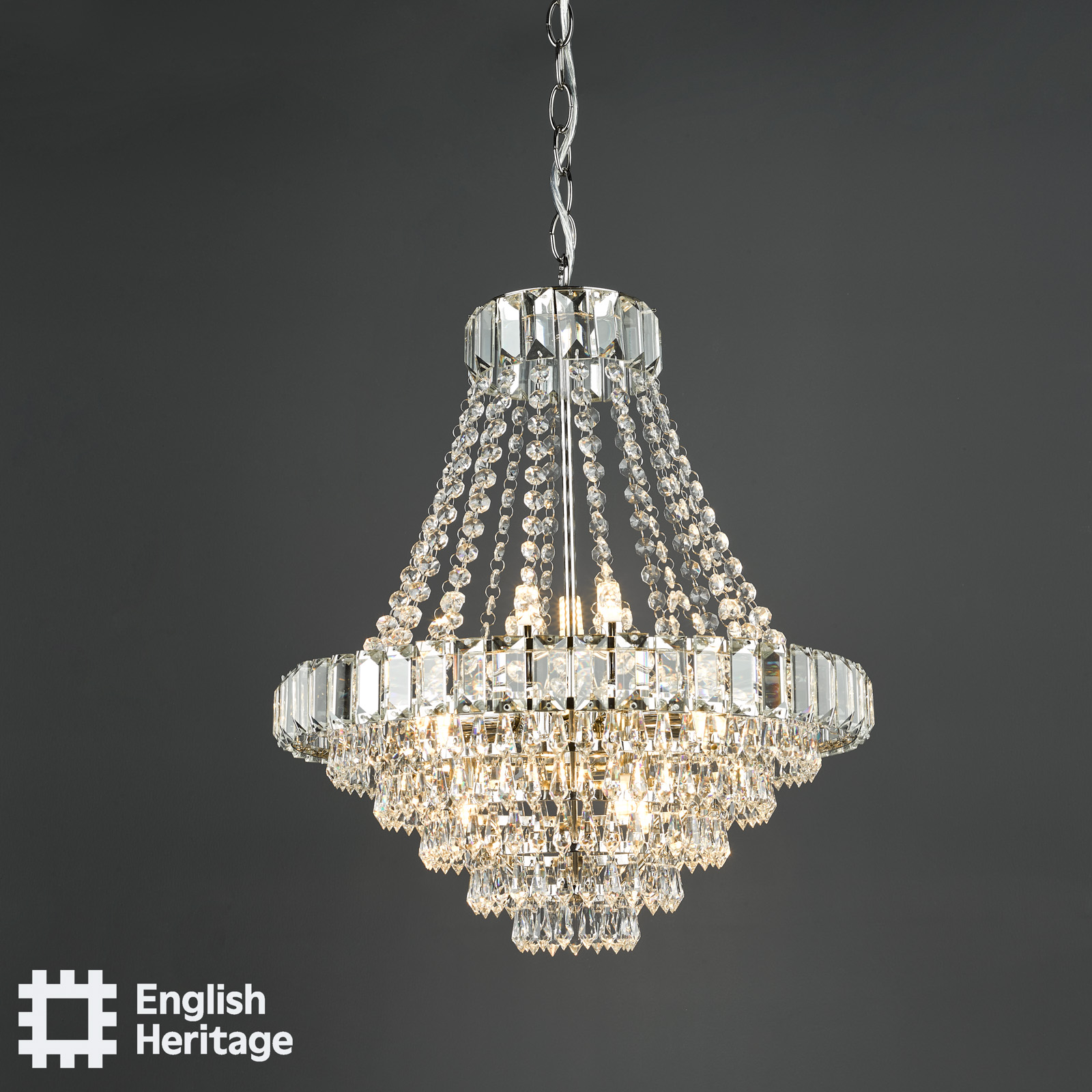Osborne House 12 Light Chandelier Polished Nickel and Crystal