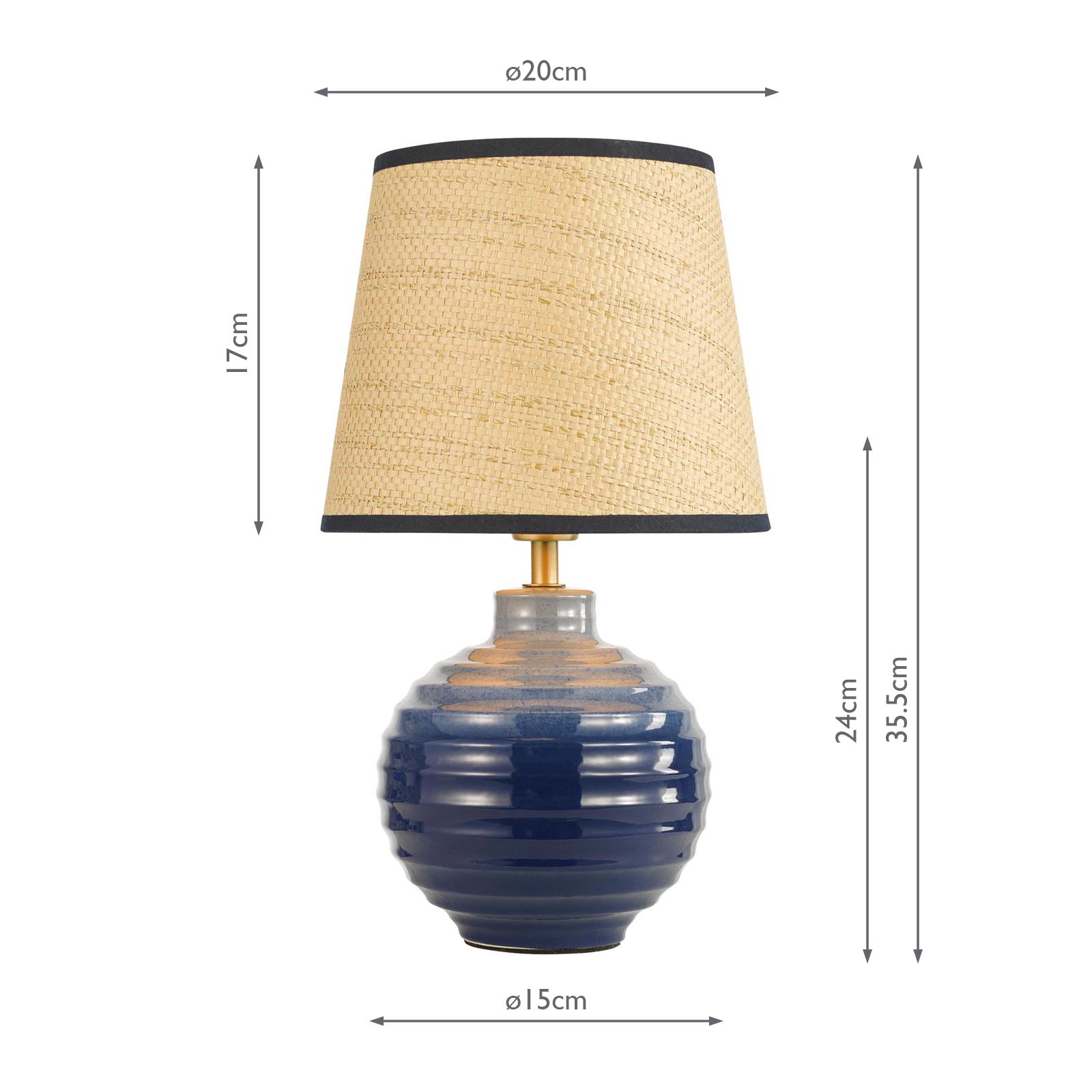 Joules Montacute Twin Pack Table Lamp Blue Ceramic and Matt Antique Brass With Shade