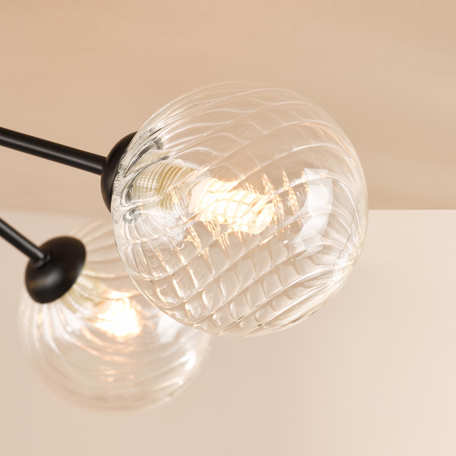 Poyen 5 Light Semi-Flush Matt Black and Ribbed Glass