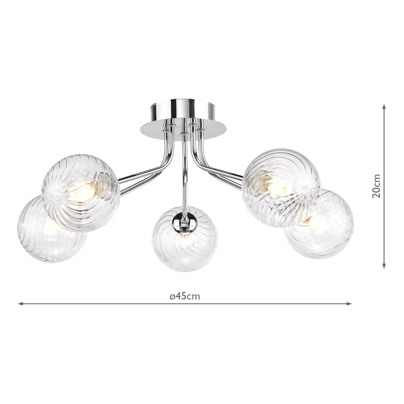 Poyen 5 Light Semi-Flush Polished Chrome and Ribbed Glass