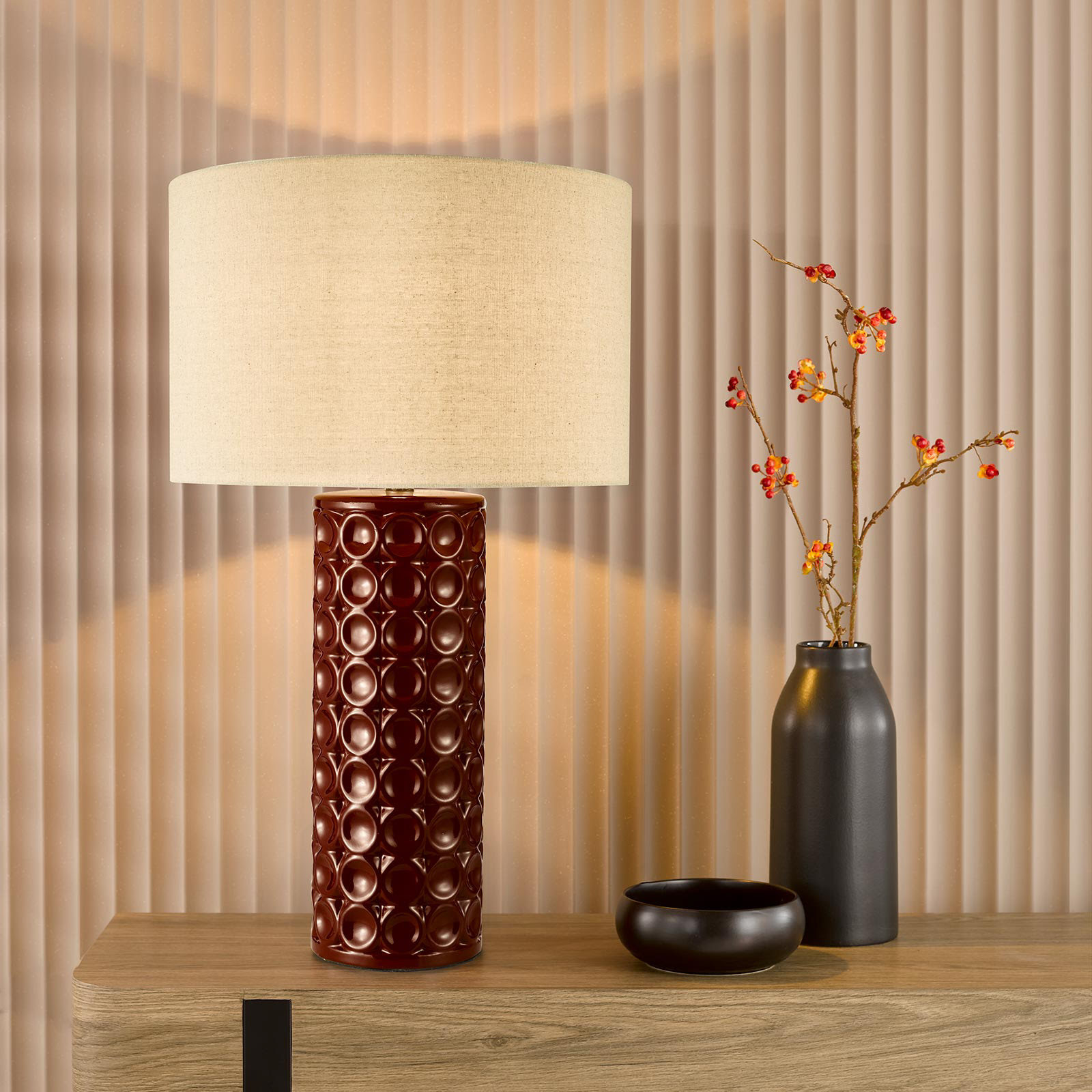 Raja Table Lamp Red Ceramic and Antique Bronze With Shade