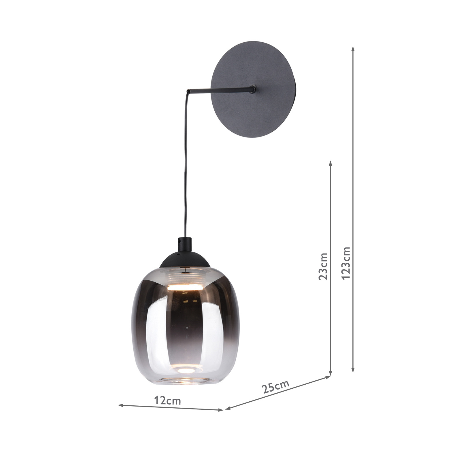 Ramona Pendant/Wall Light Matt Black Ombre Glass LED