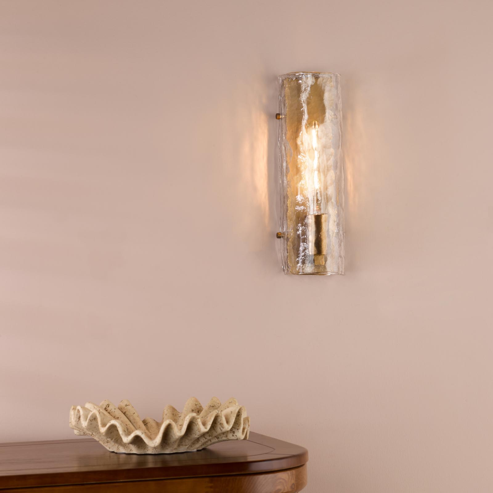 Ravis Wall Light Antique Bronze and Textured Glass