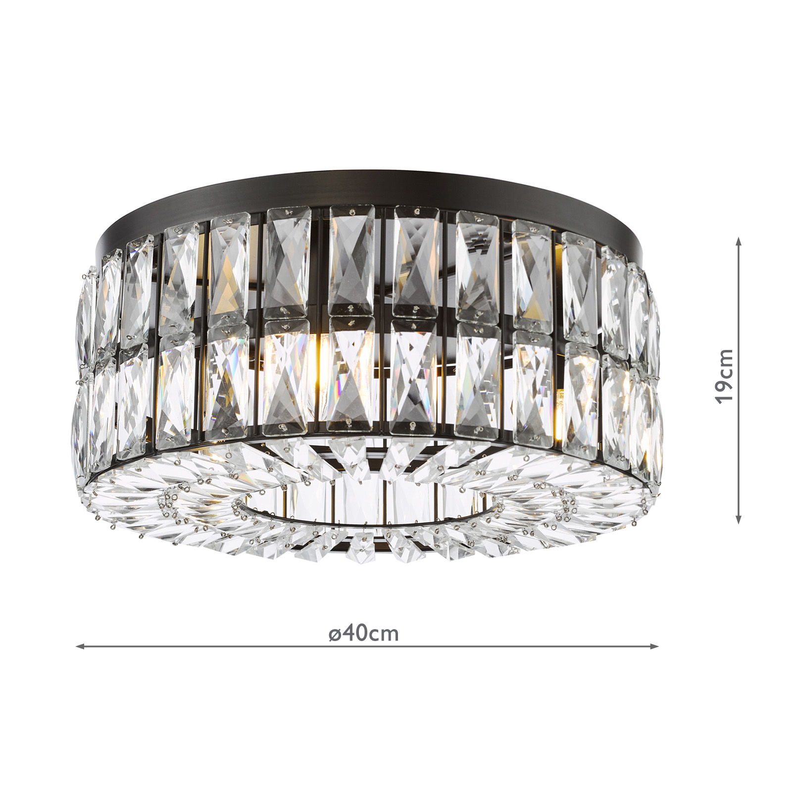 Relena 4 Light Flush Matt Black and Crystal
