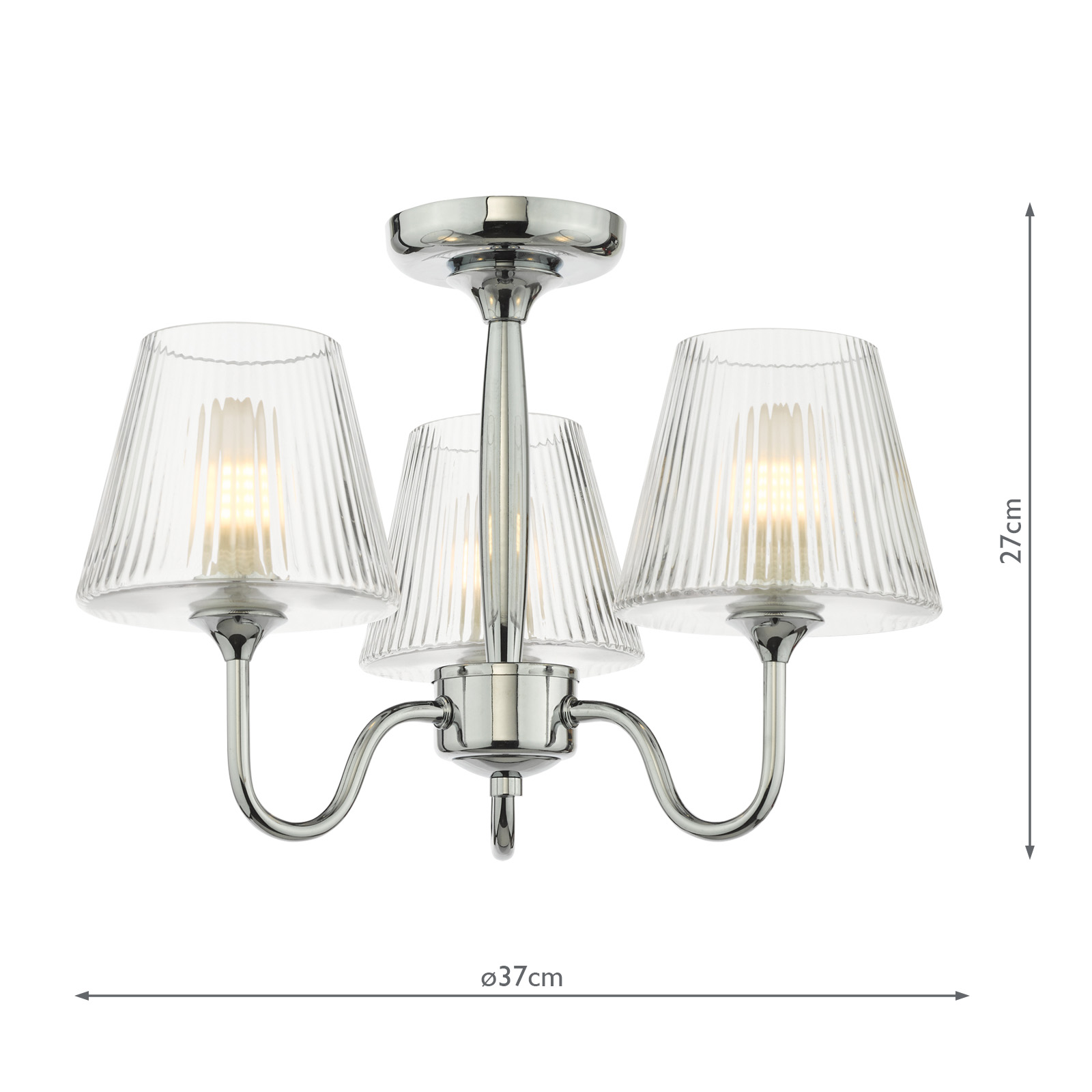 Rimaz 3 Light Bathroom Semi Flush Polished Chrome and Ribbed Glass IP44
