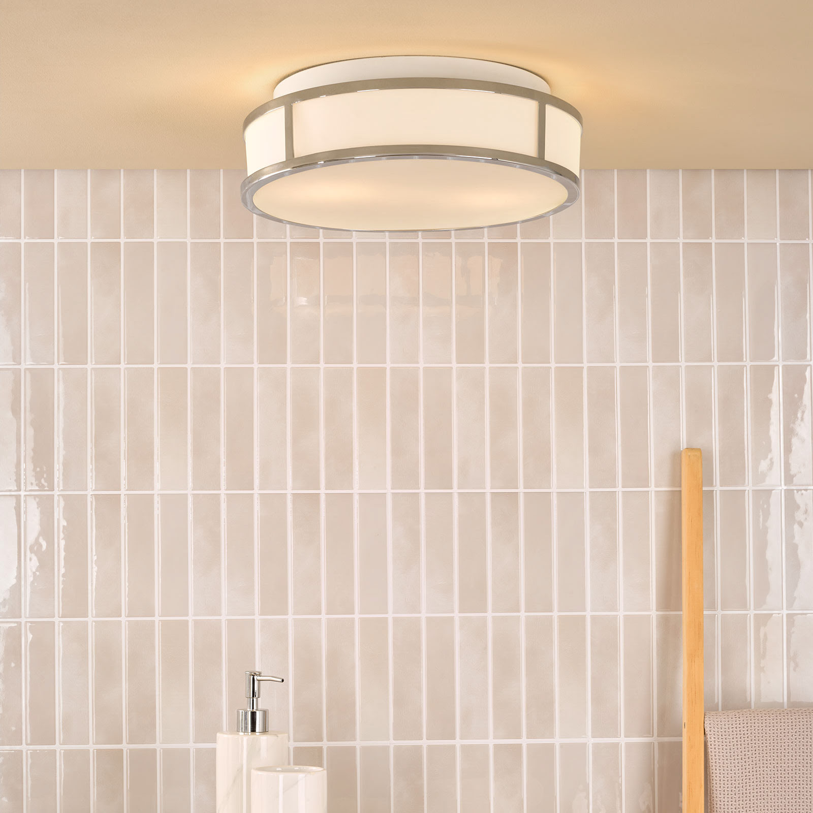 Royce 2 Light Bathroom Flush Polished Chrome and Opal Glass IP44