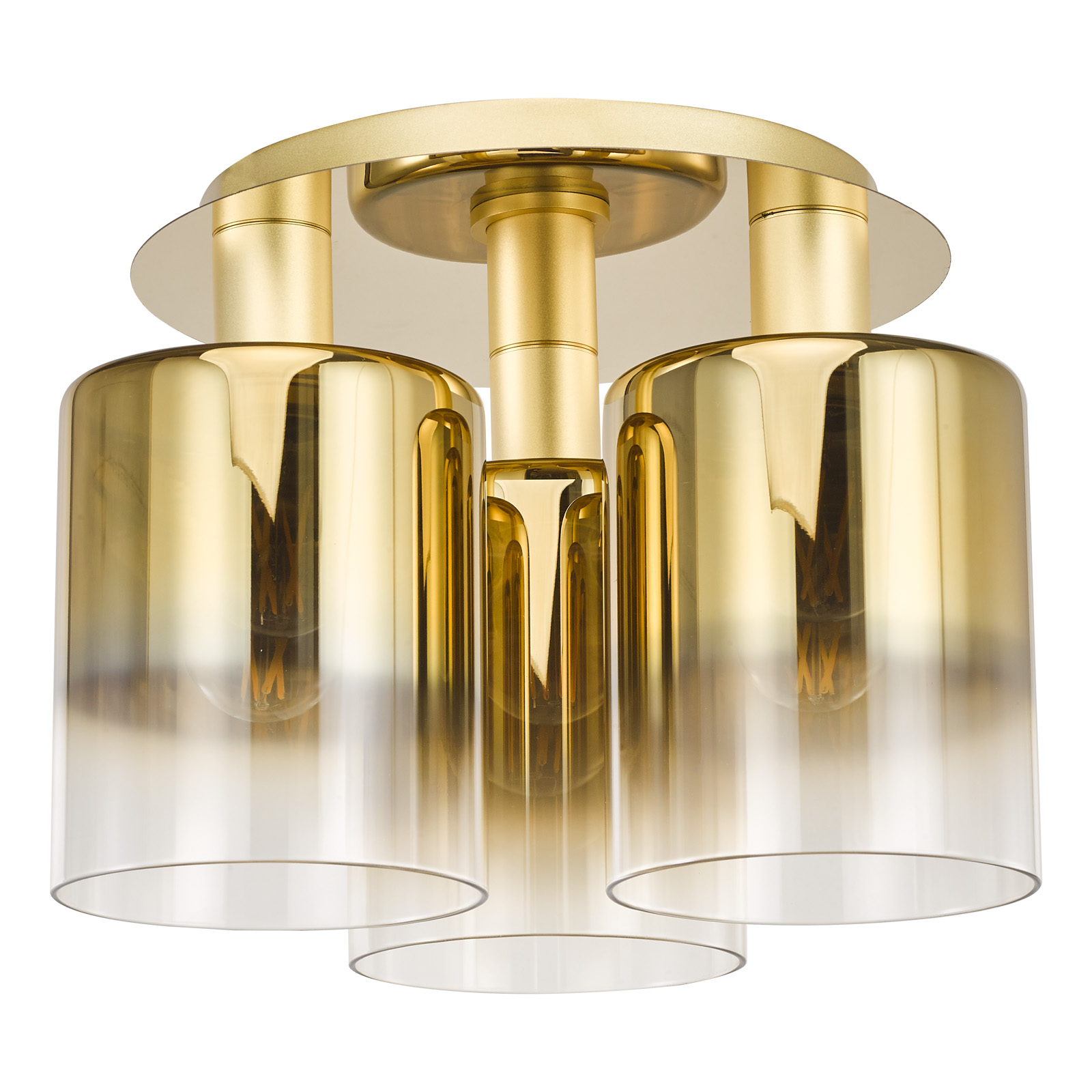Savannah 3 Light Flush Satin Gold and Gold Ombre Glass