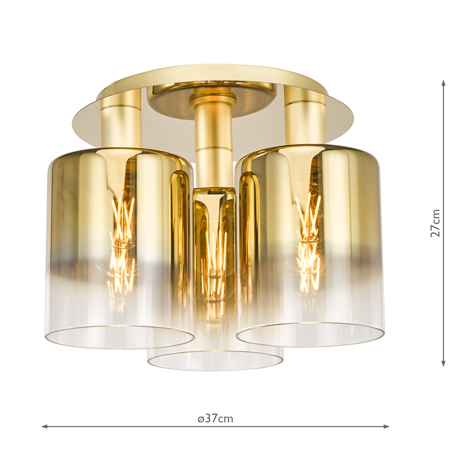 Savannah 3 Light Flush Satin Gold and Gold Ombre Glass