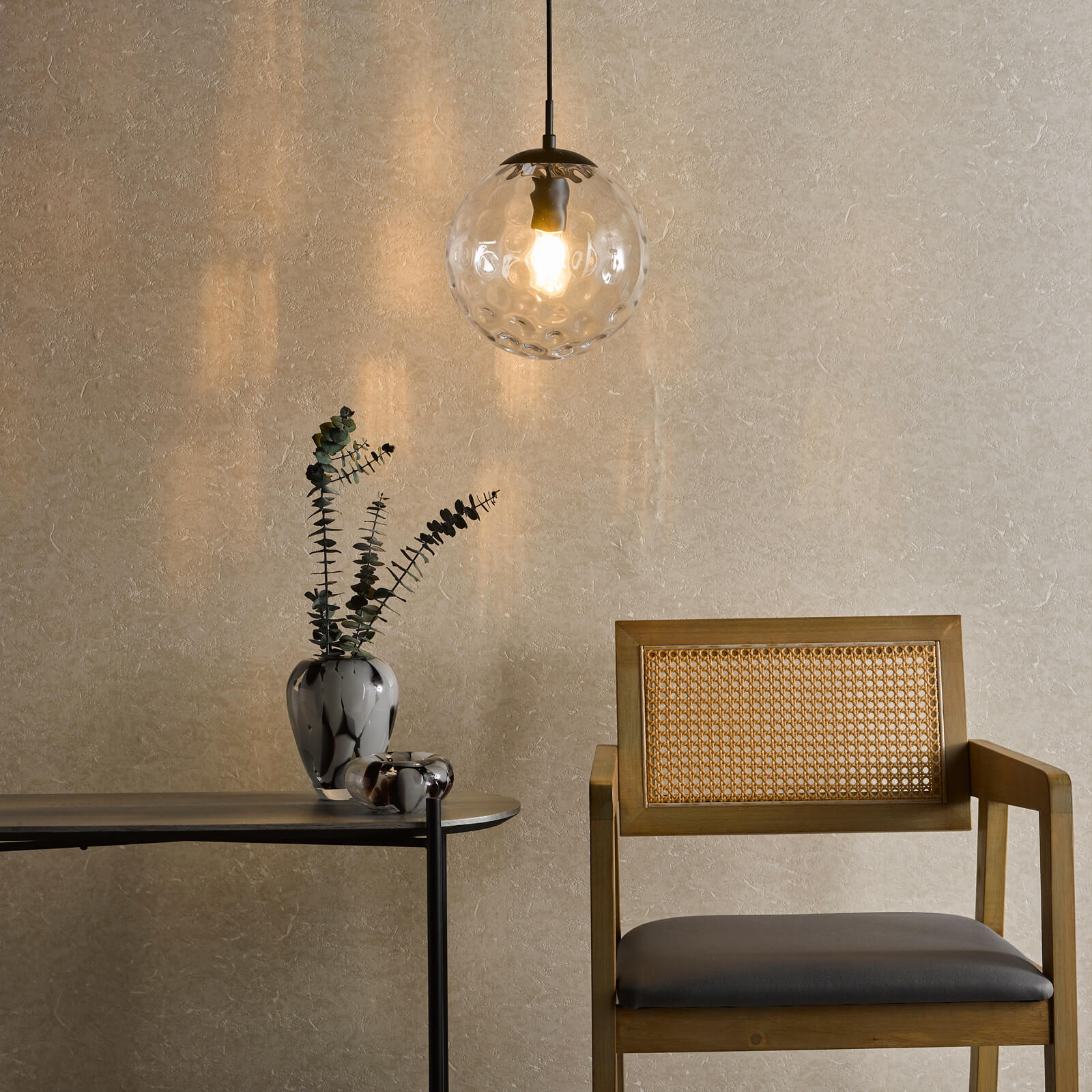 Ripple Pendant Matt Black & Clear Glass