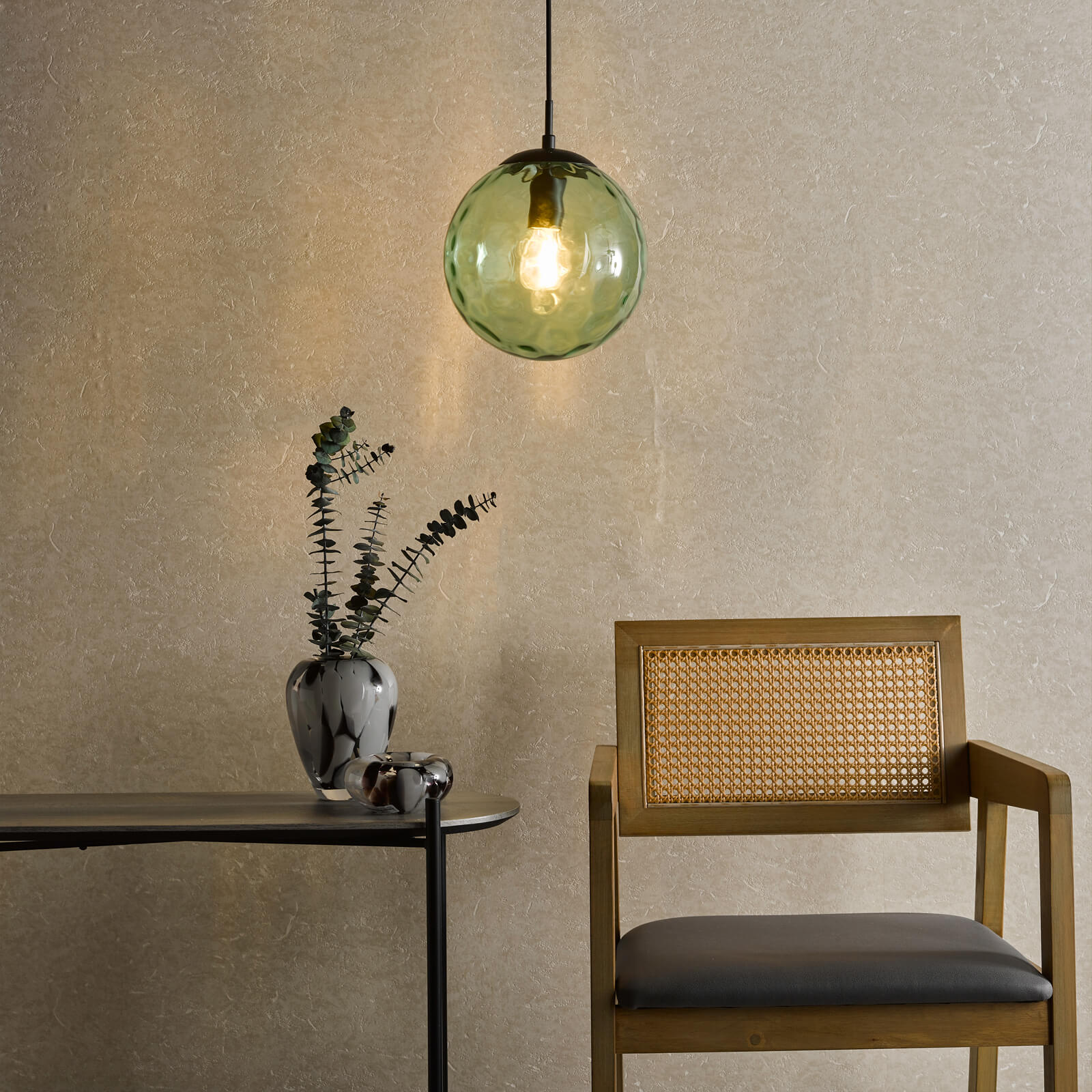 Ripple Pendant Matt Black & Green Glass