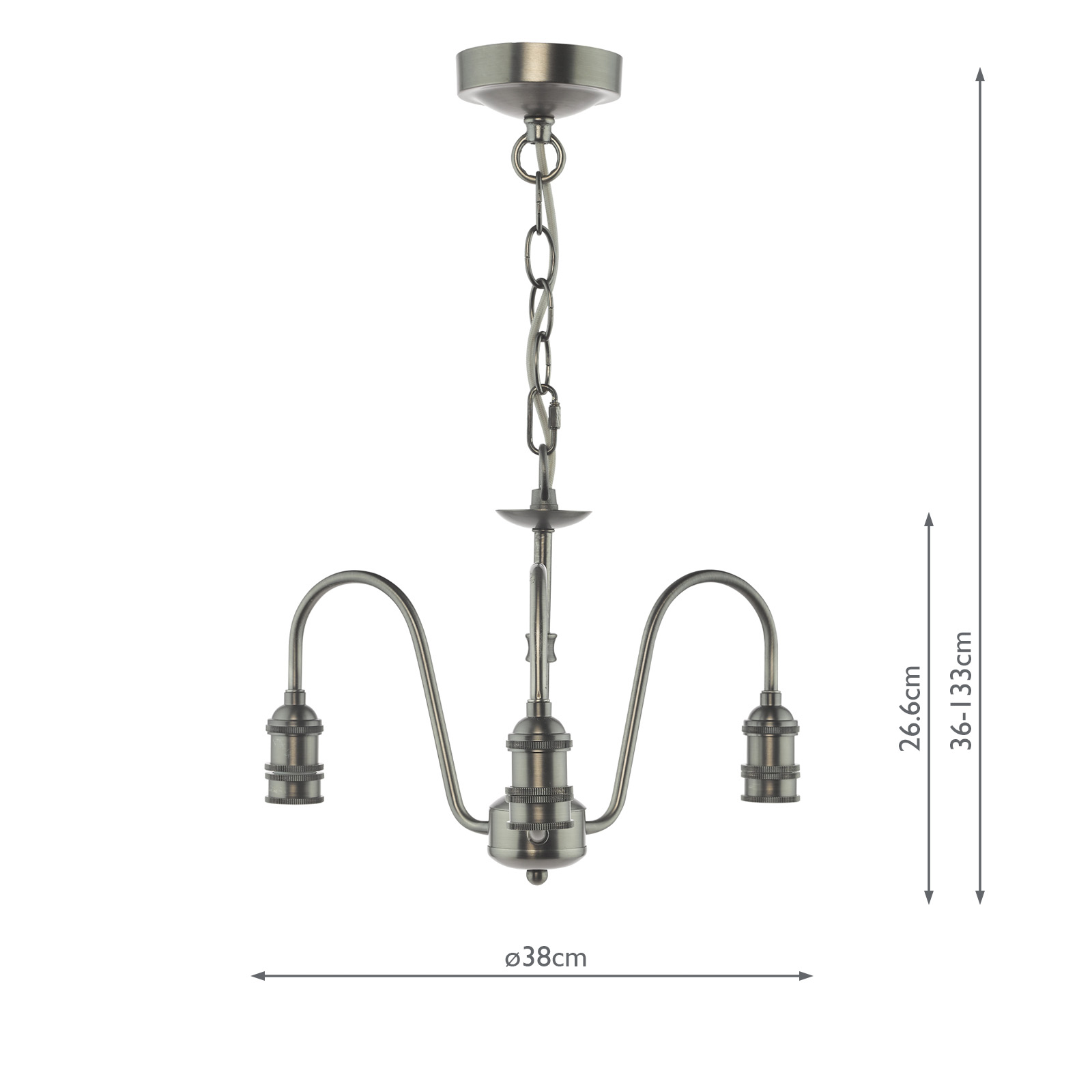 3 Light Suspension Antique Chrome Fitting Only