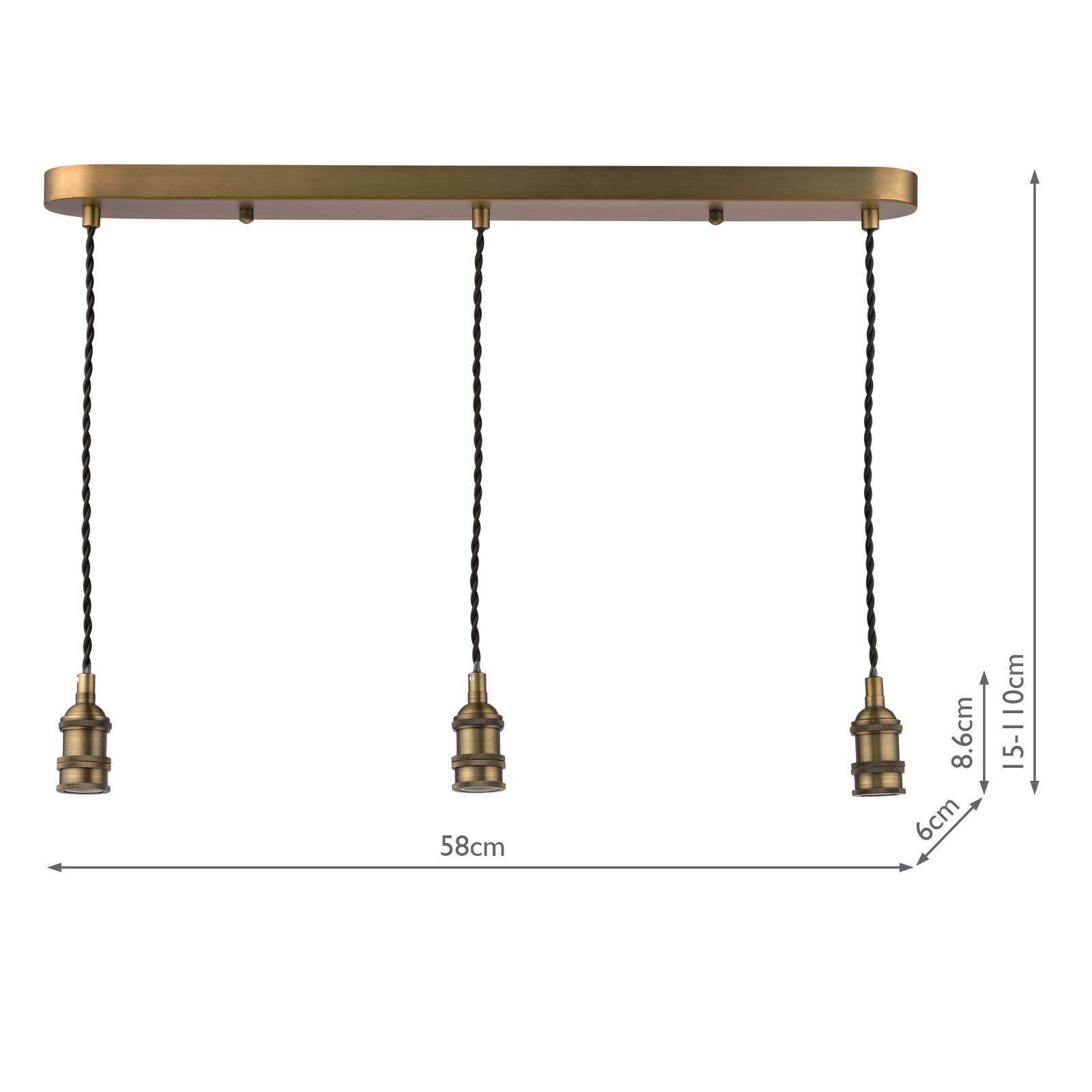 3 Light E14 Bar Suspension Antique Bronze