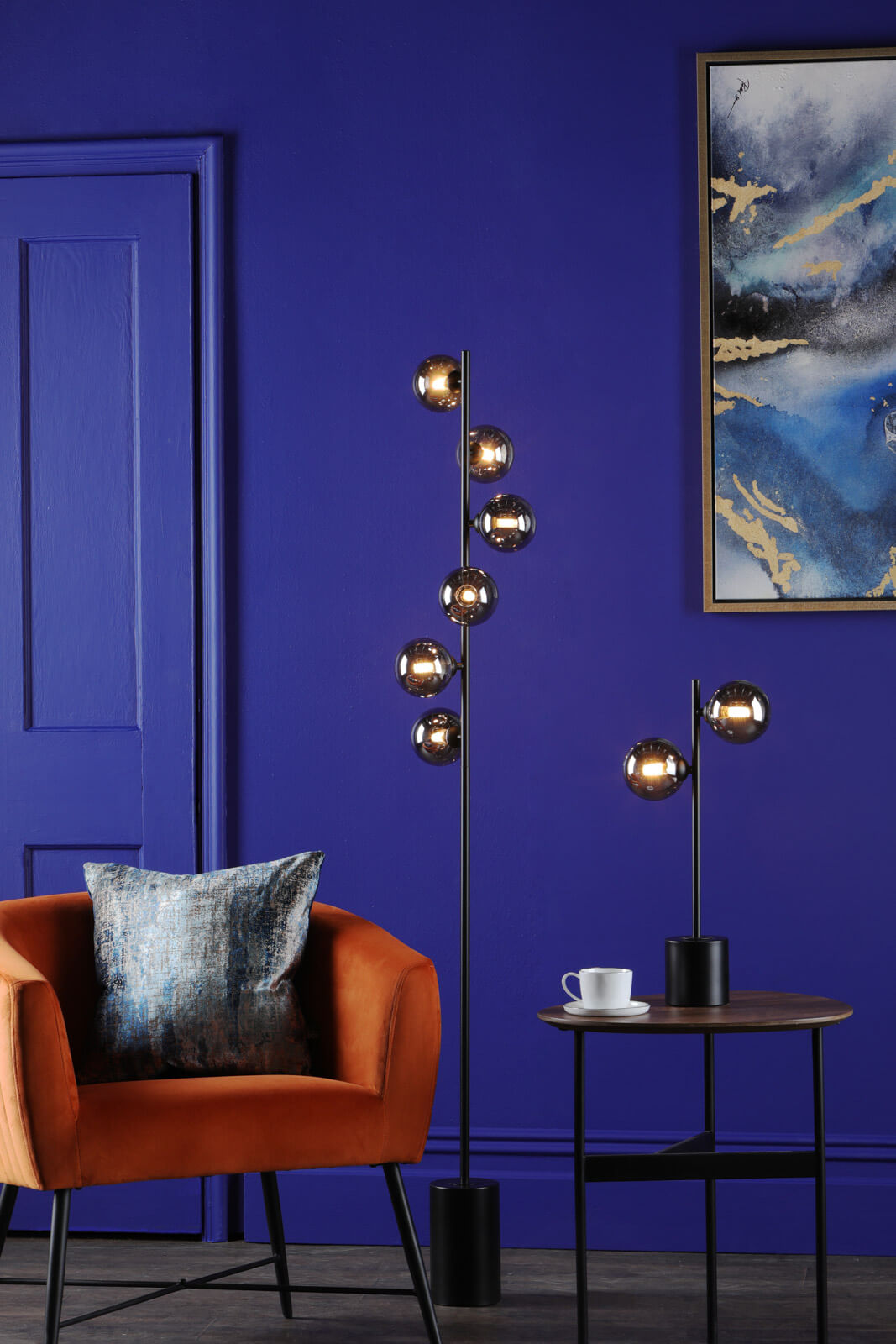 Spiral 2 Light Table Lamp Matt Black With Smoked Glass