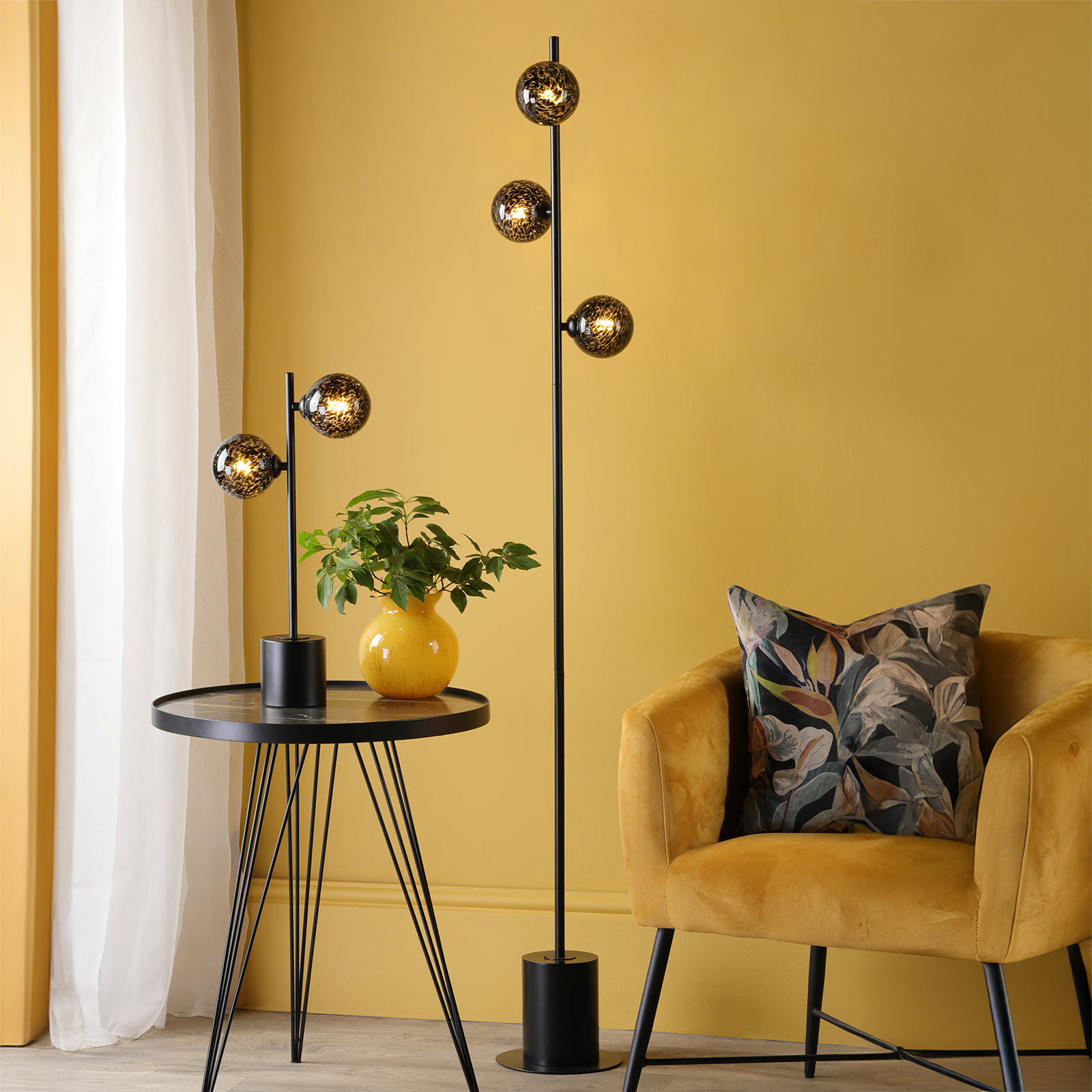 Spiral 2 Light Table Lamp Matt Black With Black Confetti Glass