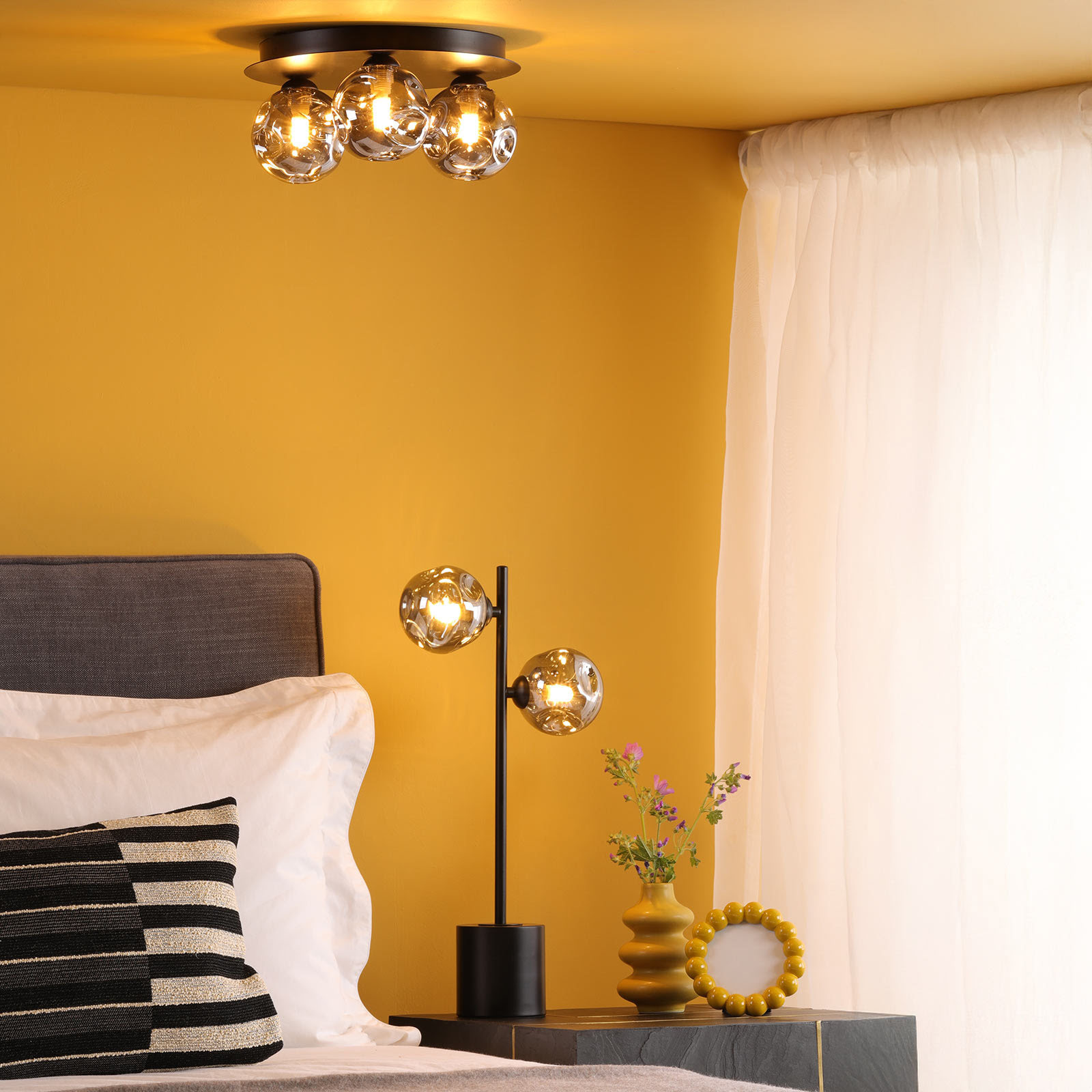 Spiral 2 Light Table Lamp Matt Black With Closed Organic Smoked Glass