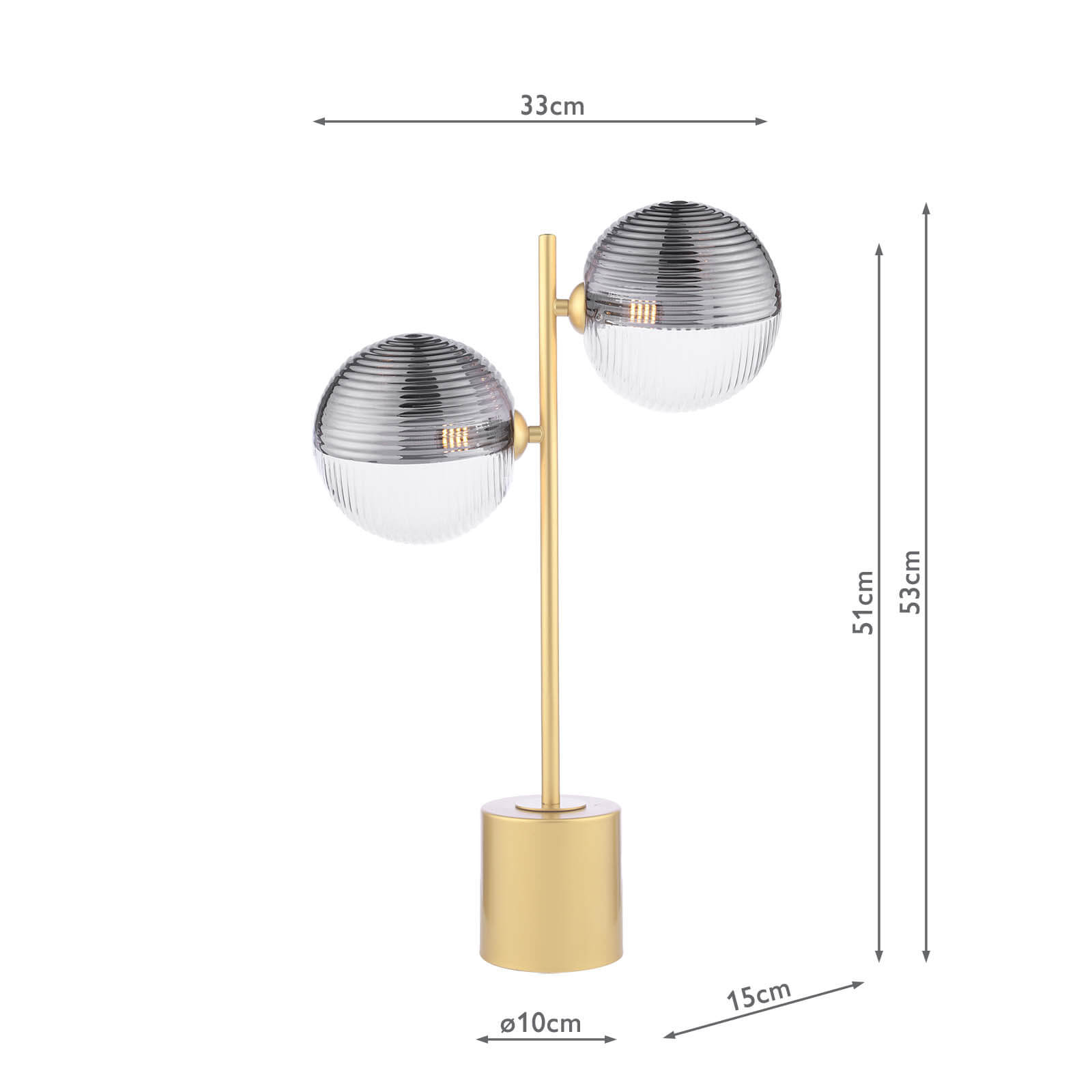 Spiral 2 Light Table Lamp Matt Gold With Smoked/Clear Ribbed Glass