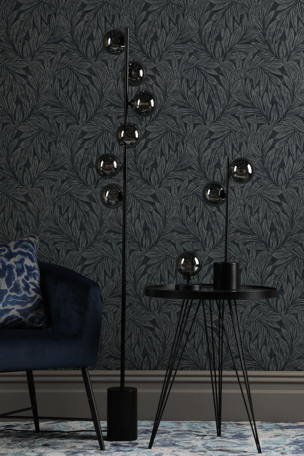 Spiral 6 Light Floor Lamp Matt Black With Smoked Glass