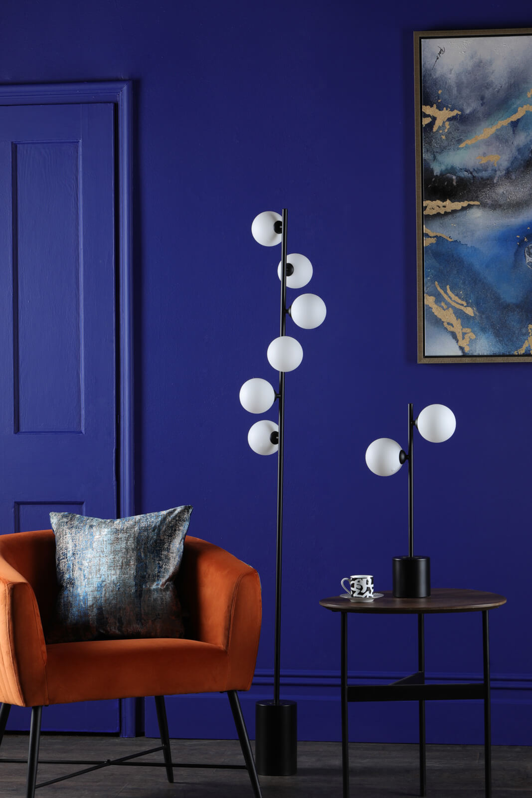 Spiral 6 Light Floor Lamp Matt Black With Opal Glass