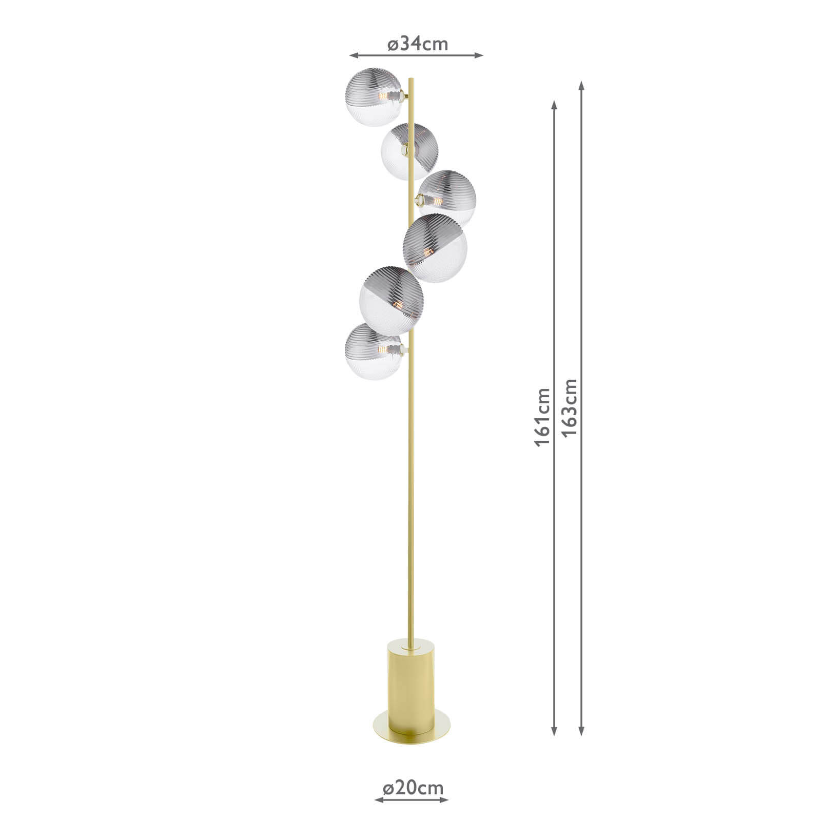 Spiral 6 Light Floor Lamp Matt Gold With Smoked/Clear Ribbed Glass