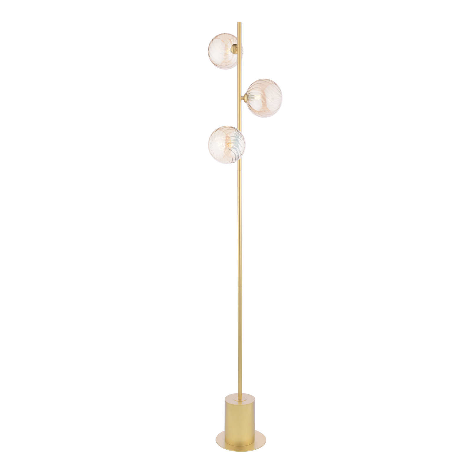Spiral 3 Light Floor Lamp Matt Gold With Twisted Amber Glass