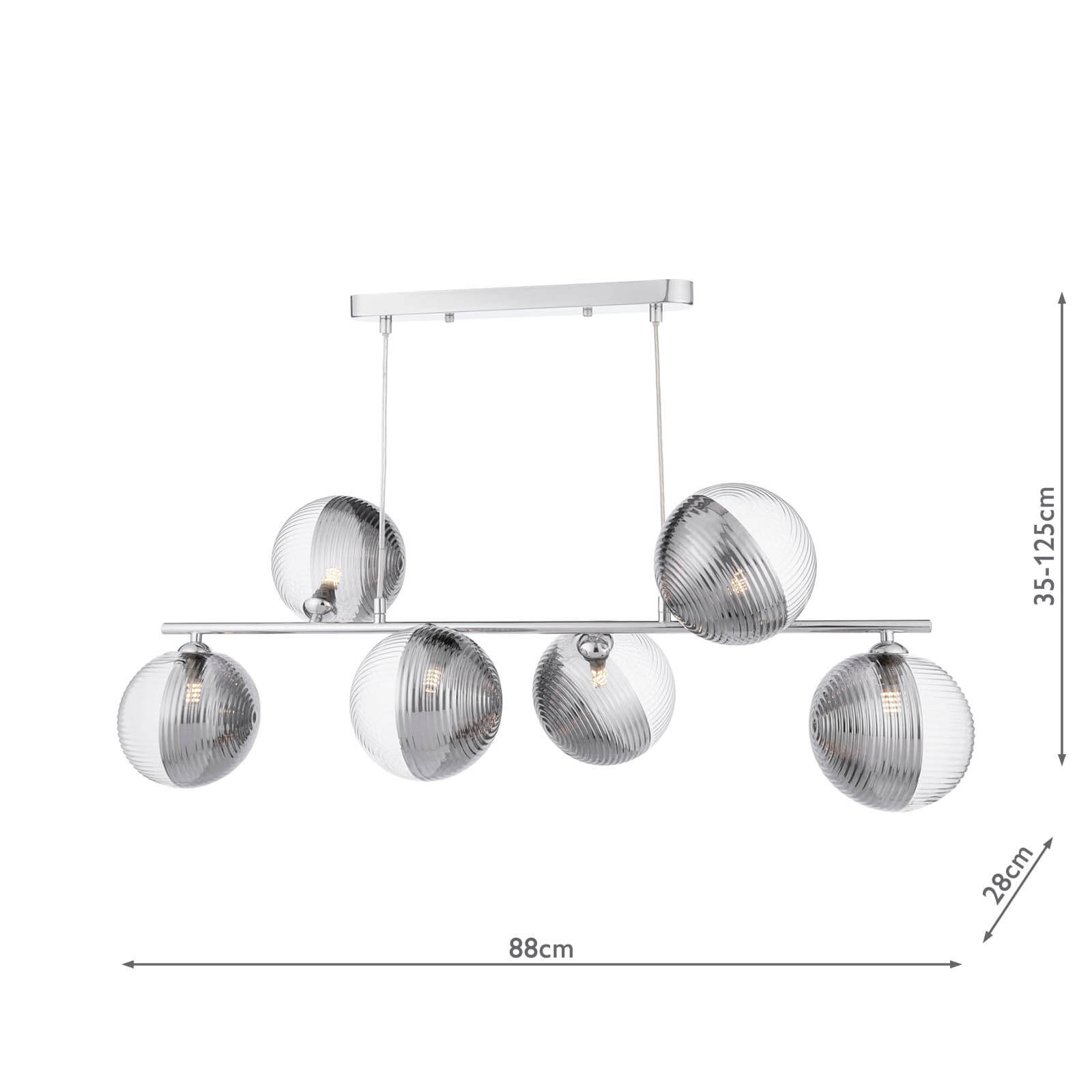 Spiral 6 Light Bar Pendant Polished Chrome With Smoked/Clear Ribbed Glass