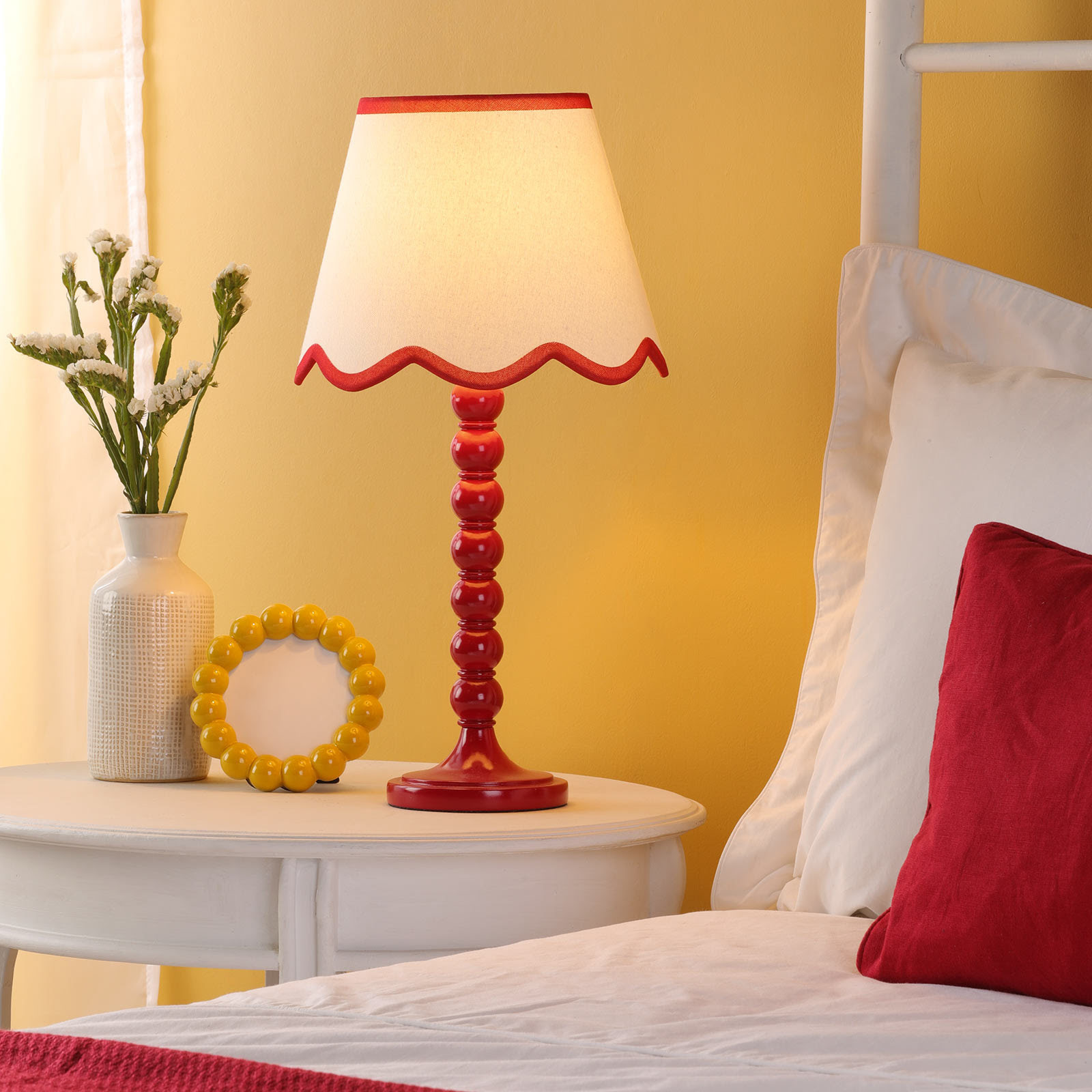 Spool Table Lamp Red With Shade