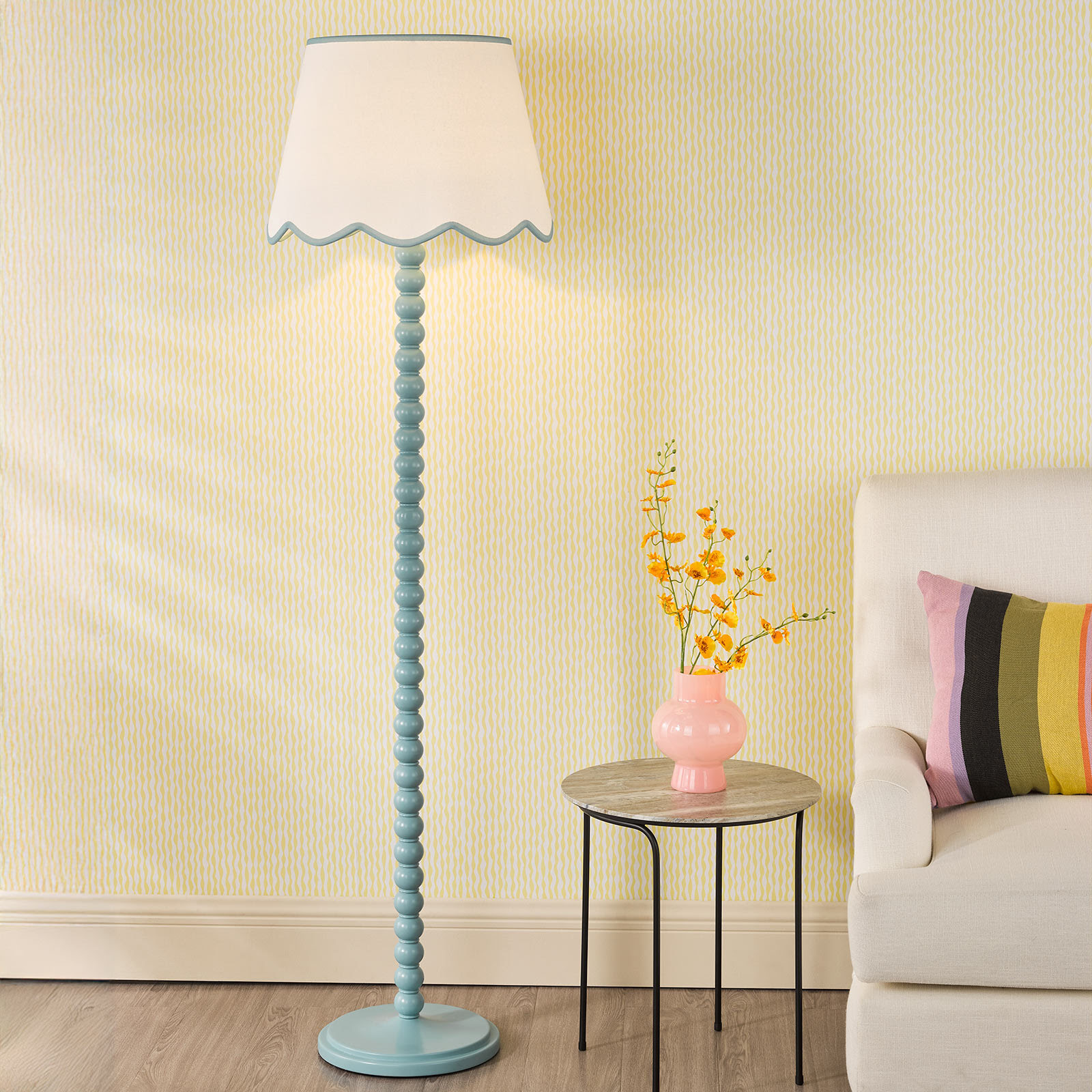 Spool Floor Lamp Blue With Shade