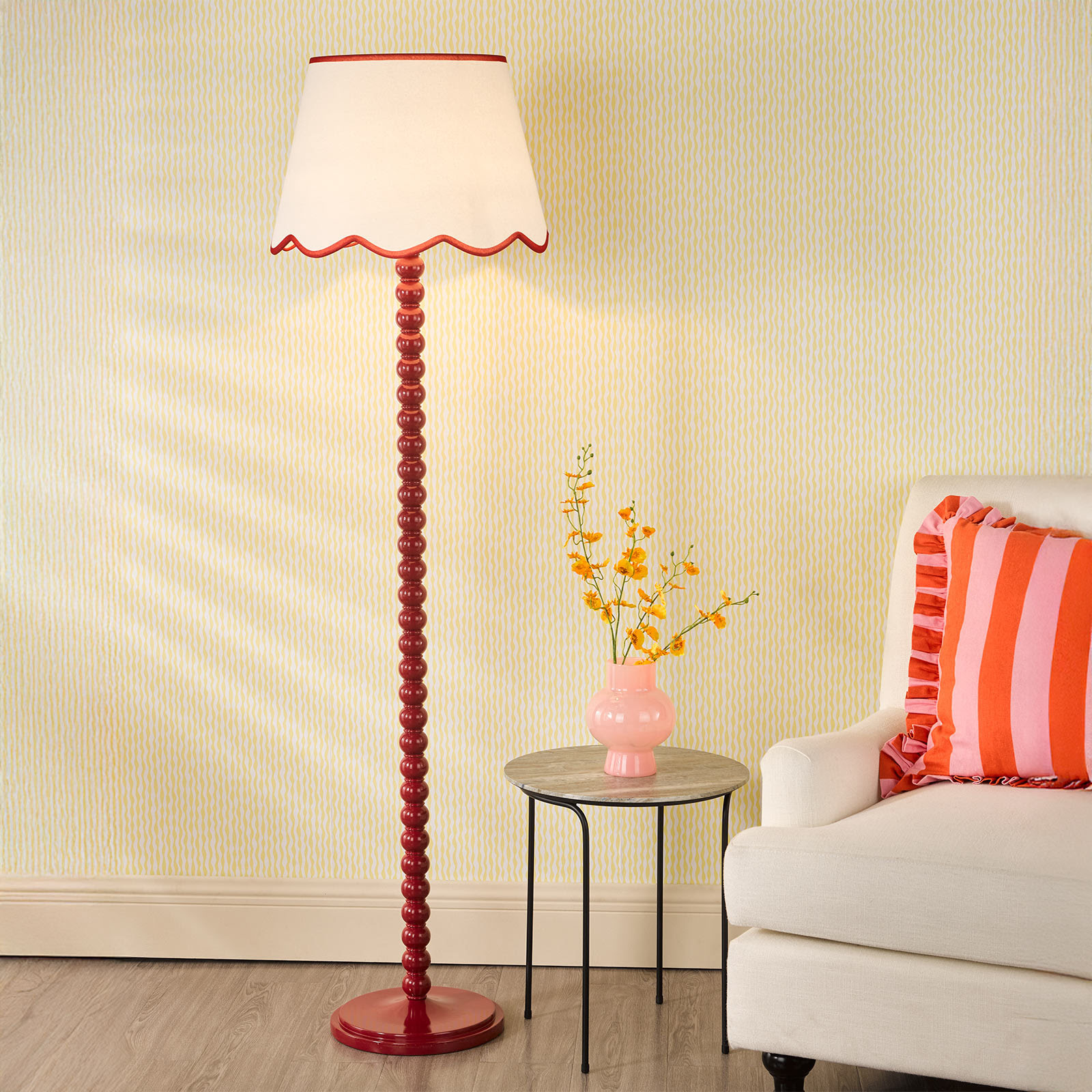 Spool Floor Lamp Red With Shade