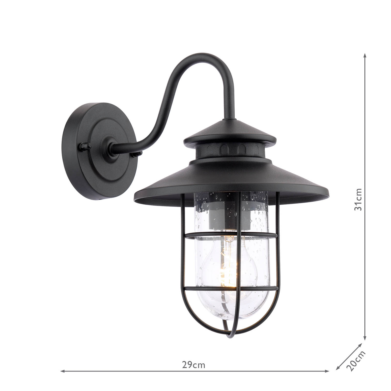 Audley End Stables Outdoor Wall Light Matt Black and Glass IP44