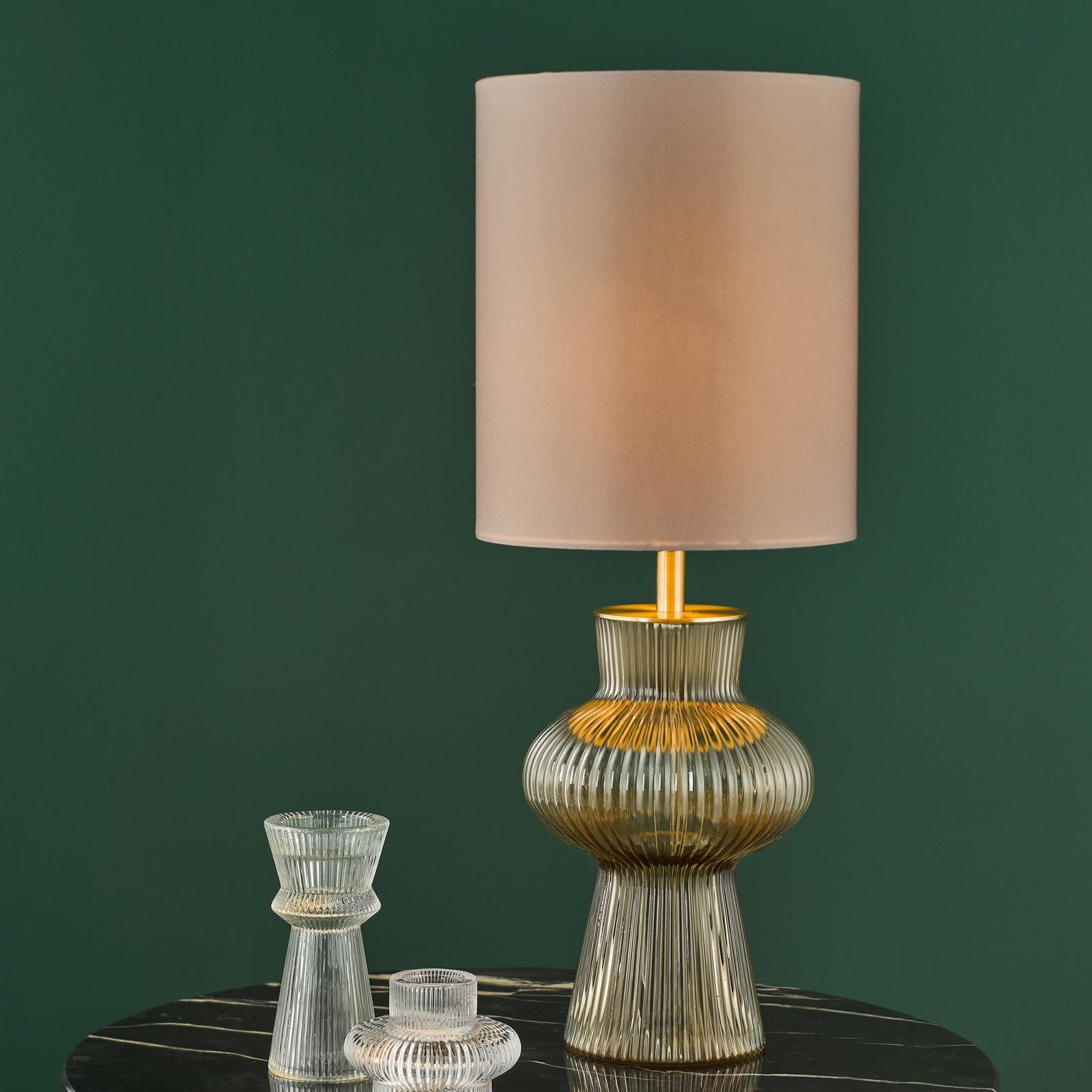 Suelita Table Lamp Brown Ribbed Glass and Antique Brass With Shade