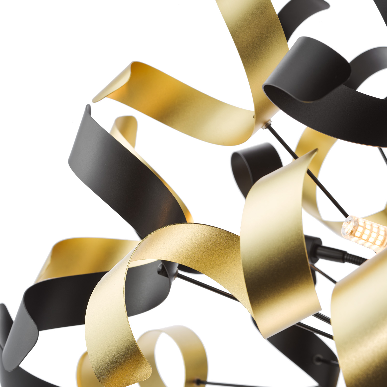 Swash 12 Light Pendant Black With Black & Gold Ribbons