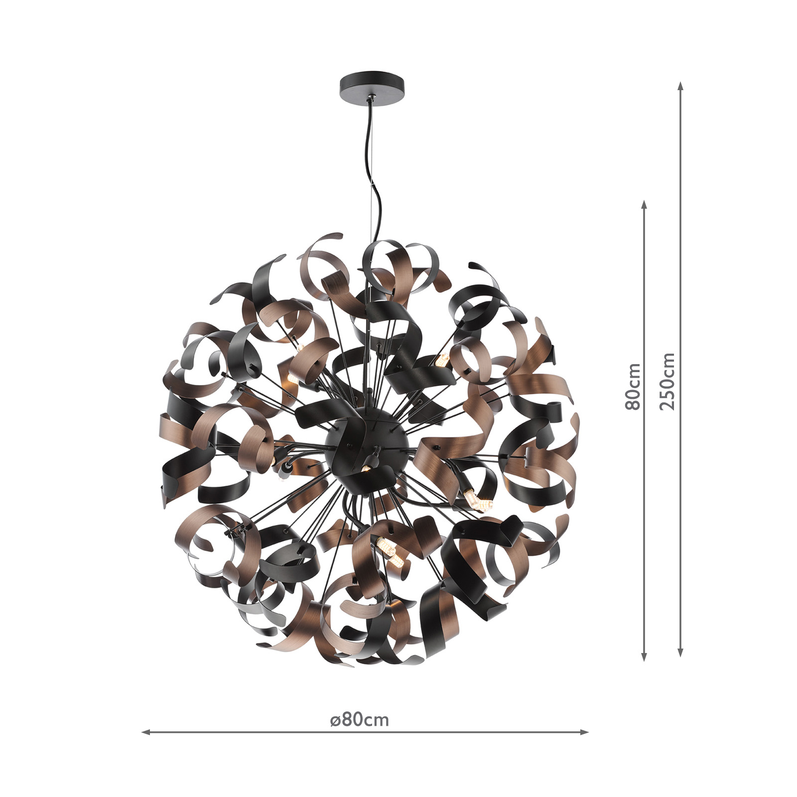 Swash 12 Light Pendant Black With Copper Ribbons