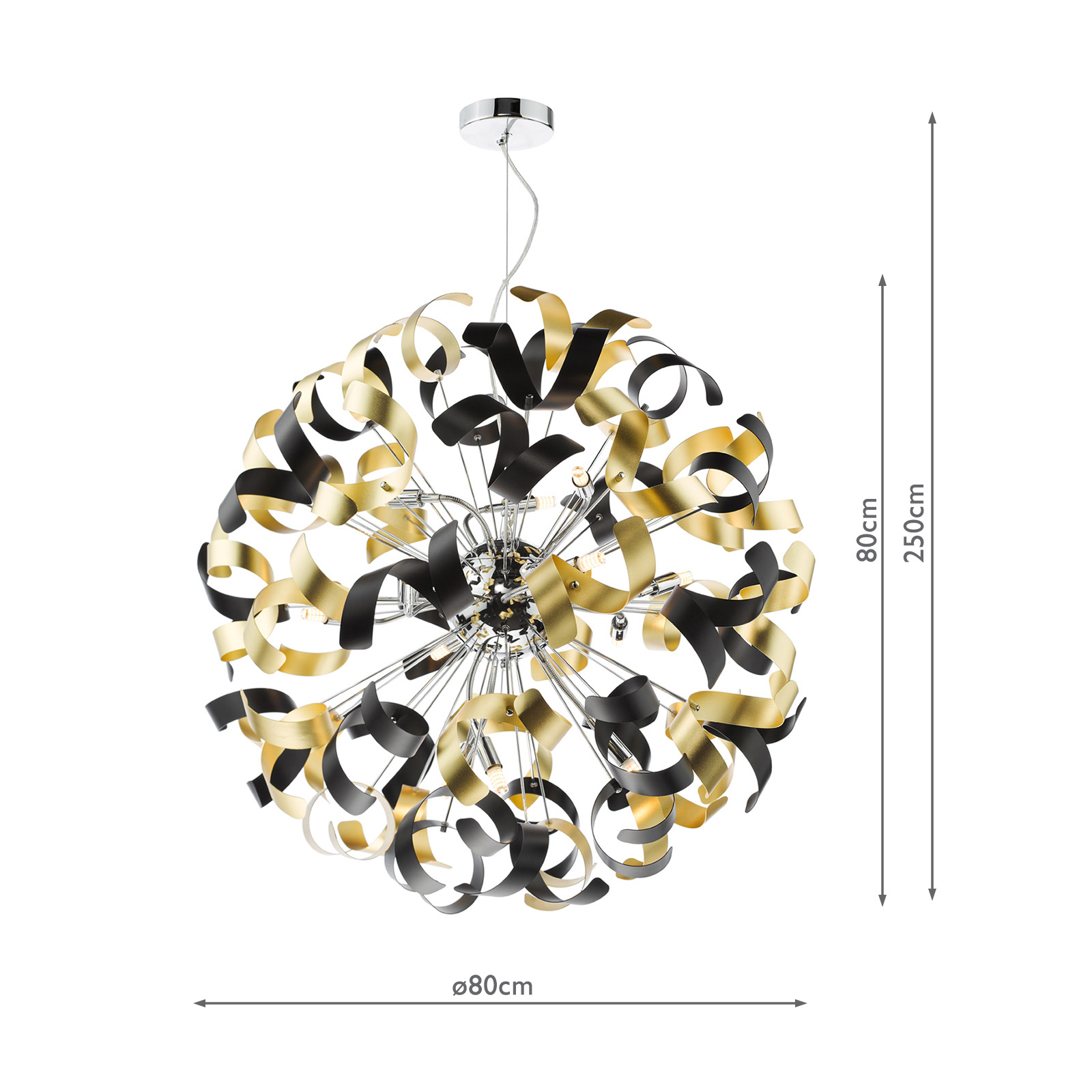 Swash 12 Light Pendant Polished Chrome With Black & Gold Ribbons