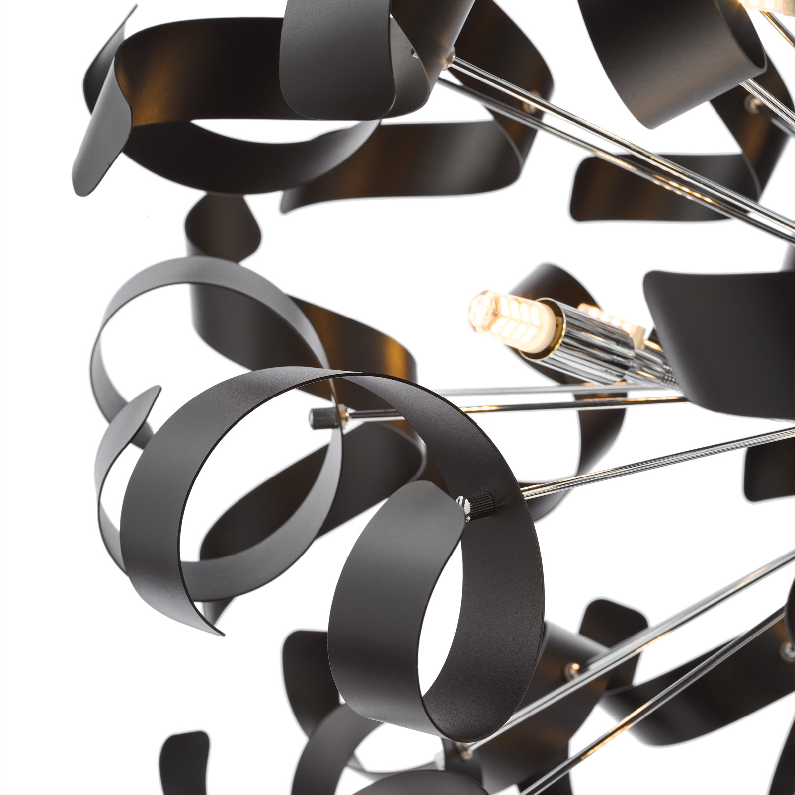 Swash 12 Light Pendant Polished Chrome With Black Ribbons