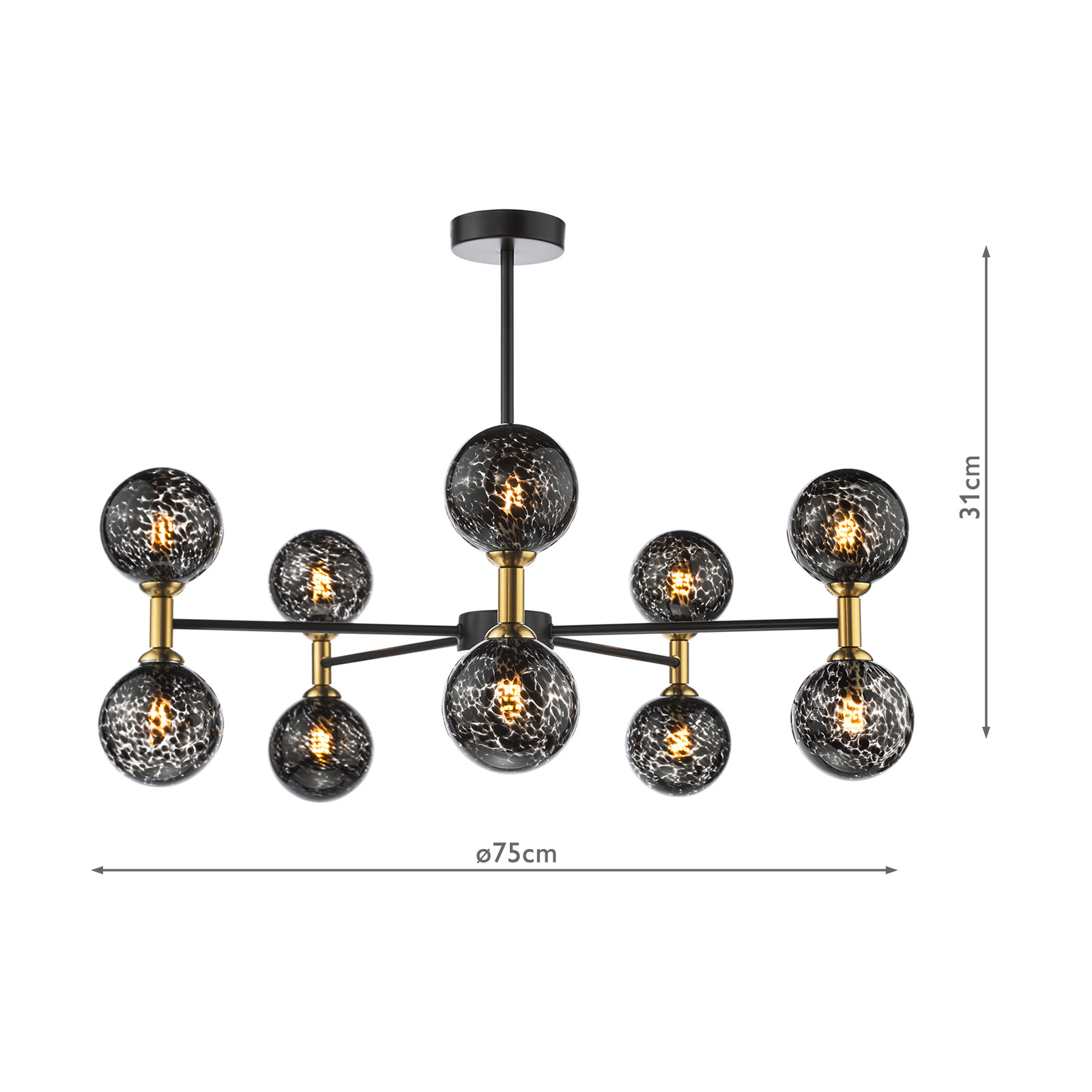 Takara 10 Light Semi-Flush Matt Black and Bronze With Black Confetti Glass
