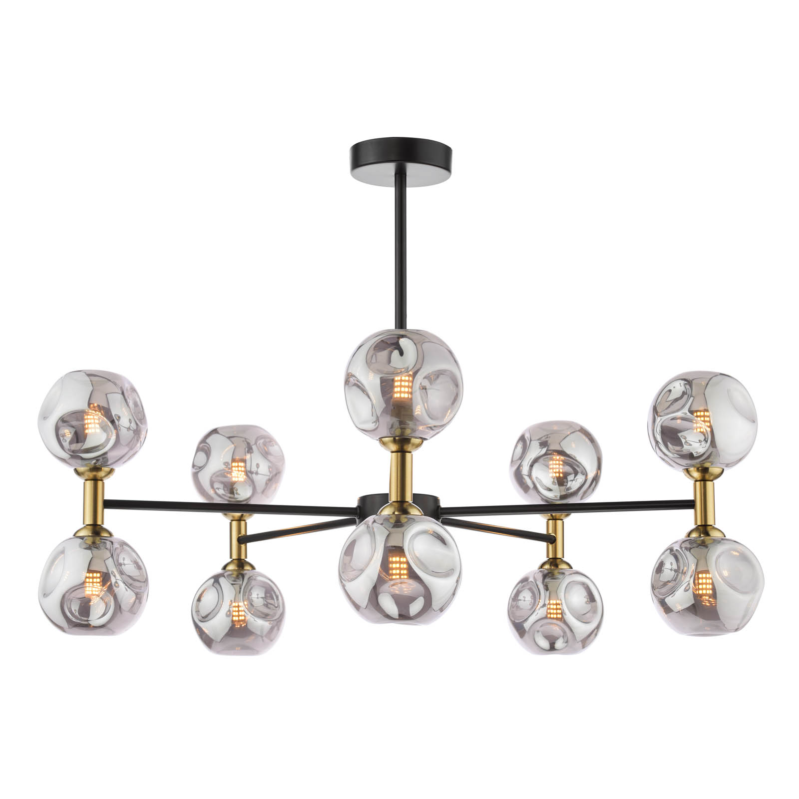 Takara 10 Light Semi-Flush Matt Black and Bronze With Closed Organic Amber  Glass