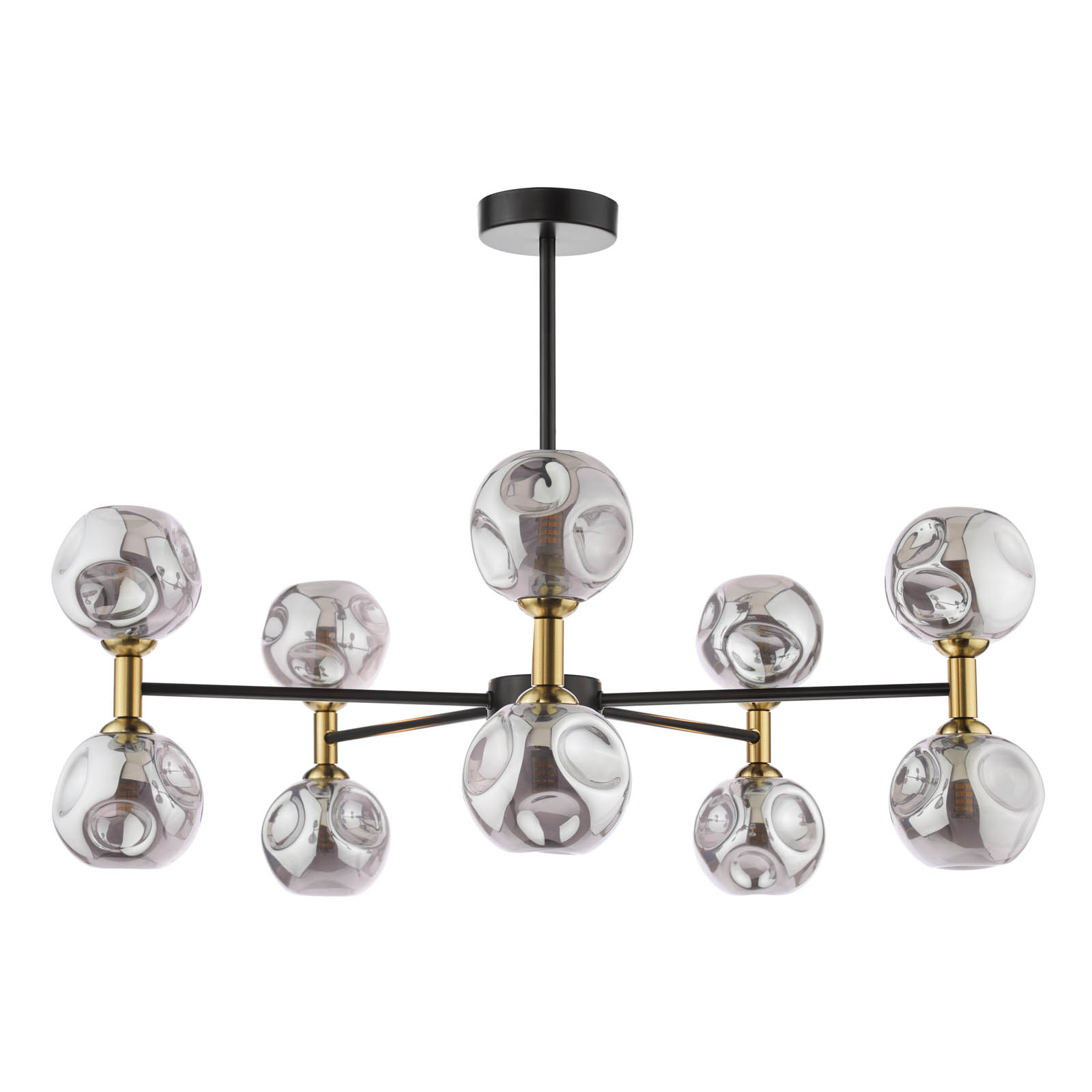 Takara 10 Light Semi-Flush Matt Black and Bronze With Closed Organic Amber  Glass