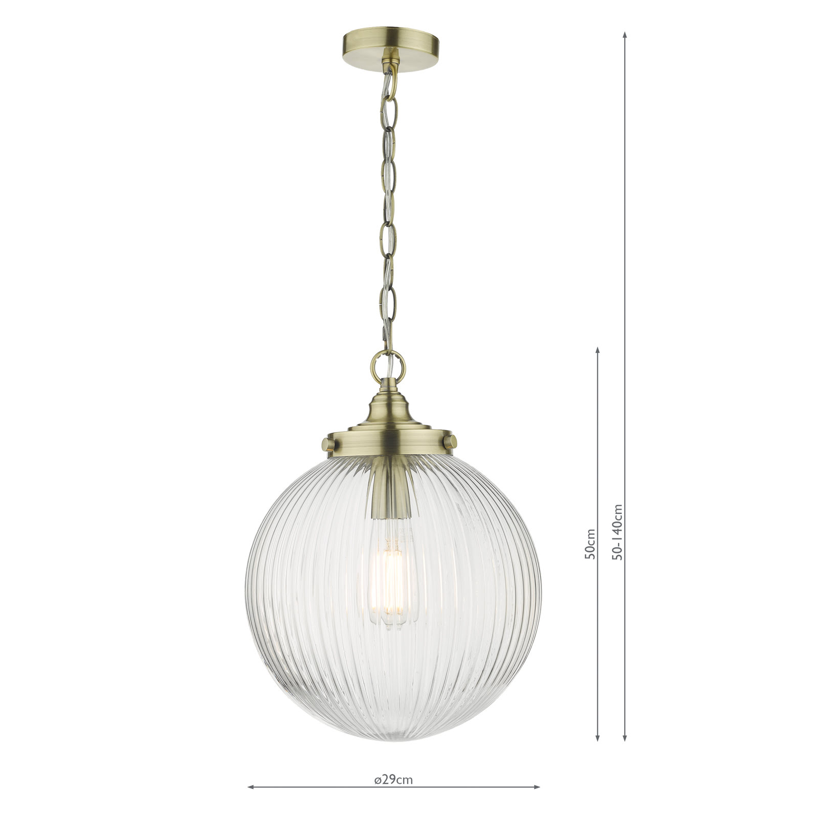 Tamara 1 Light Single Pendant Antique Brass Ribbed Glass