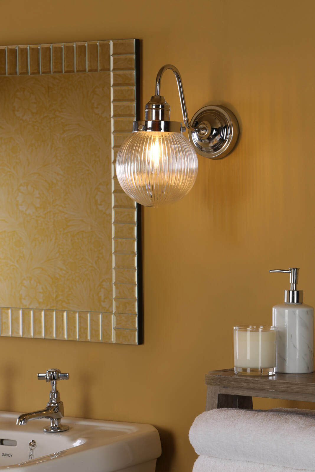 Tamara Bathroom Wall Light Polished Chrome Ribbed Glass IP44 