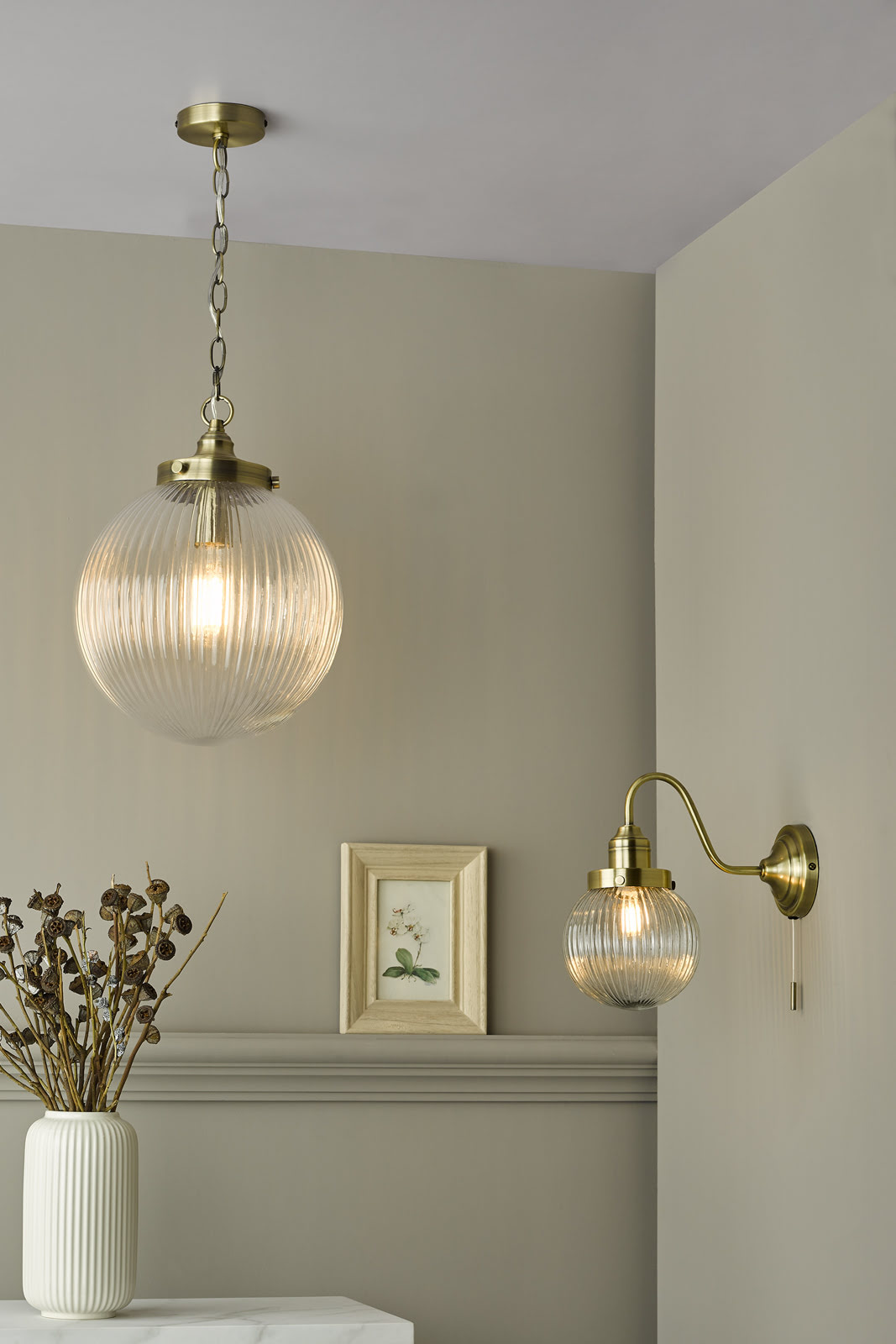 Tamara Wall Light Antique Brass Ribbed Glass