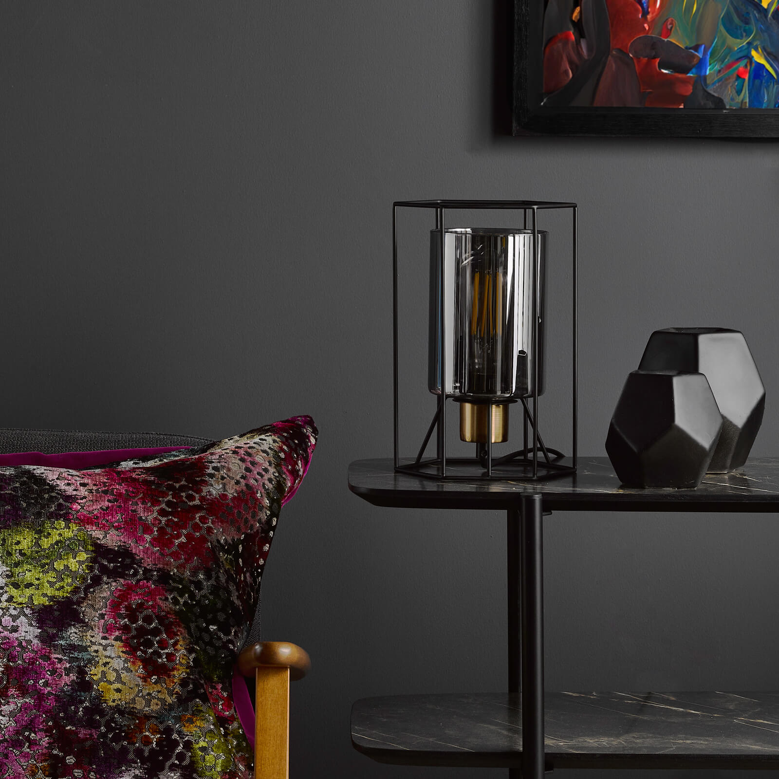 Tatum Table Lamp Matt Black and Smoked Glass