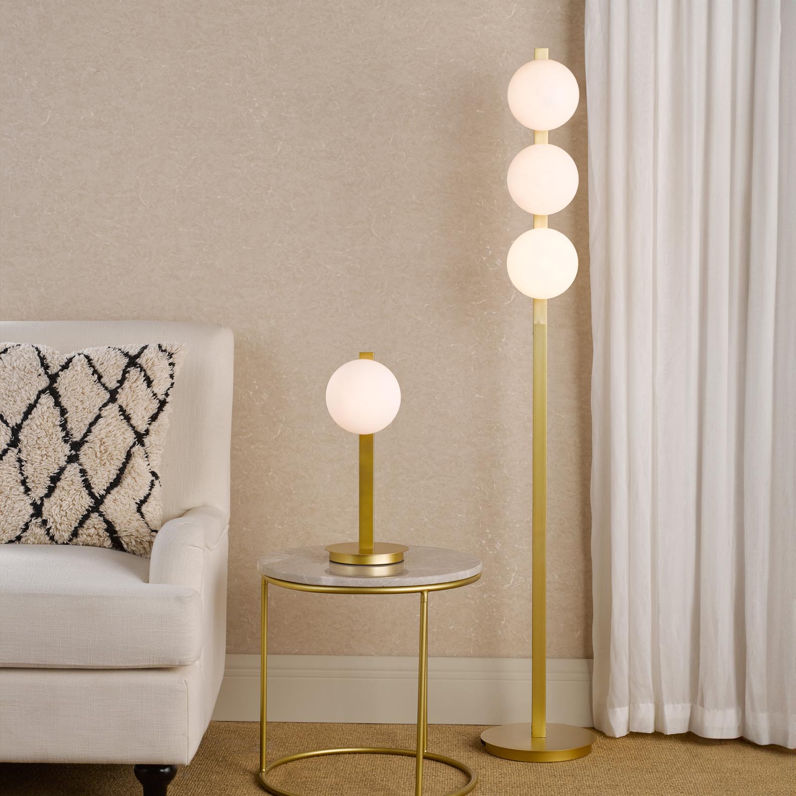 Tauri Table Lamp Matt Gold and Opal Glass