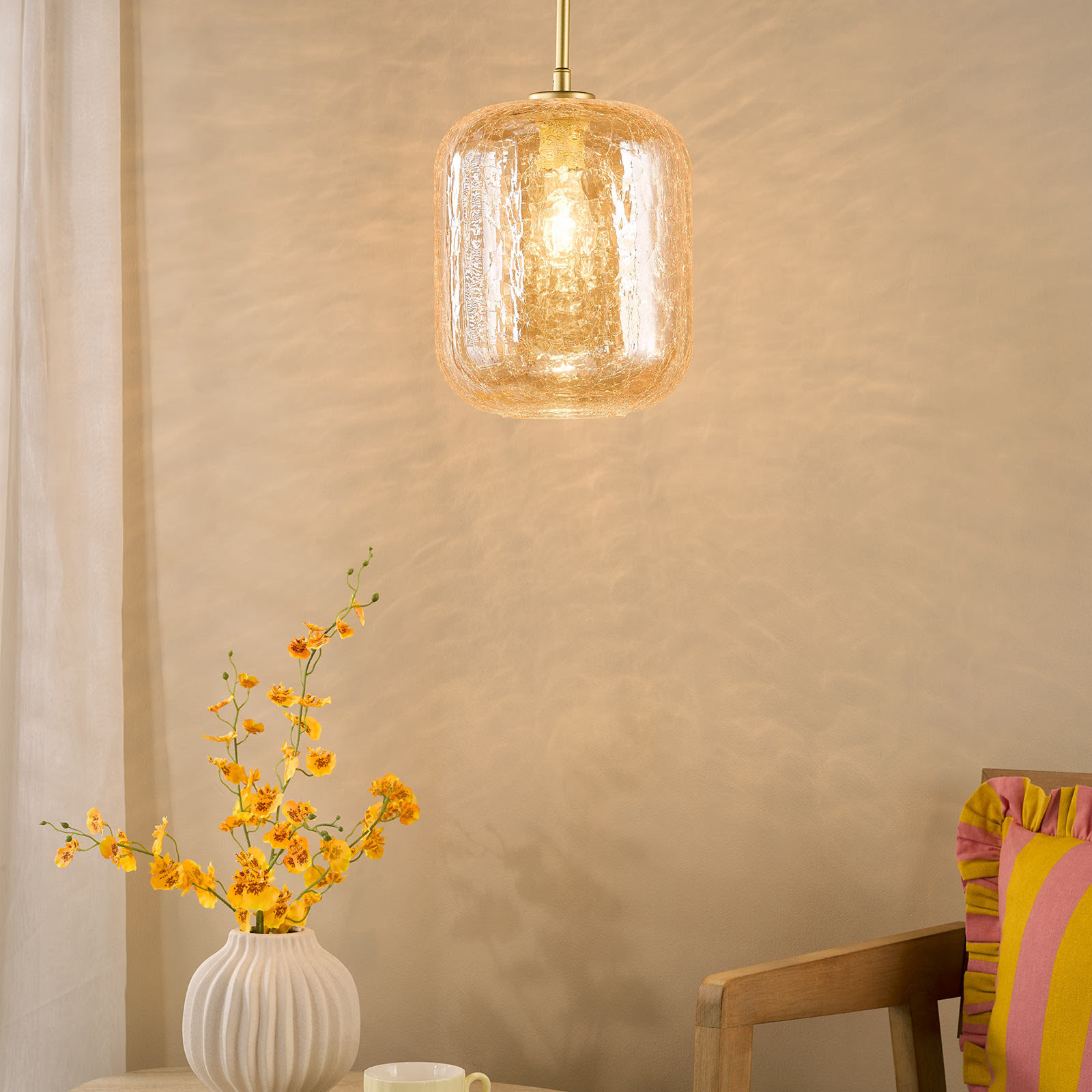 Tavia Pendant Satin Gold and Amber Glass