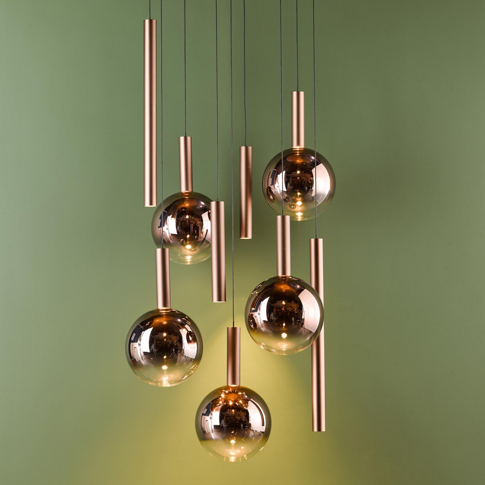 Telis 9 Light Cluster Pendant Matt Bronze and Bronze Ombre Glass LED