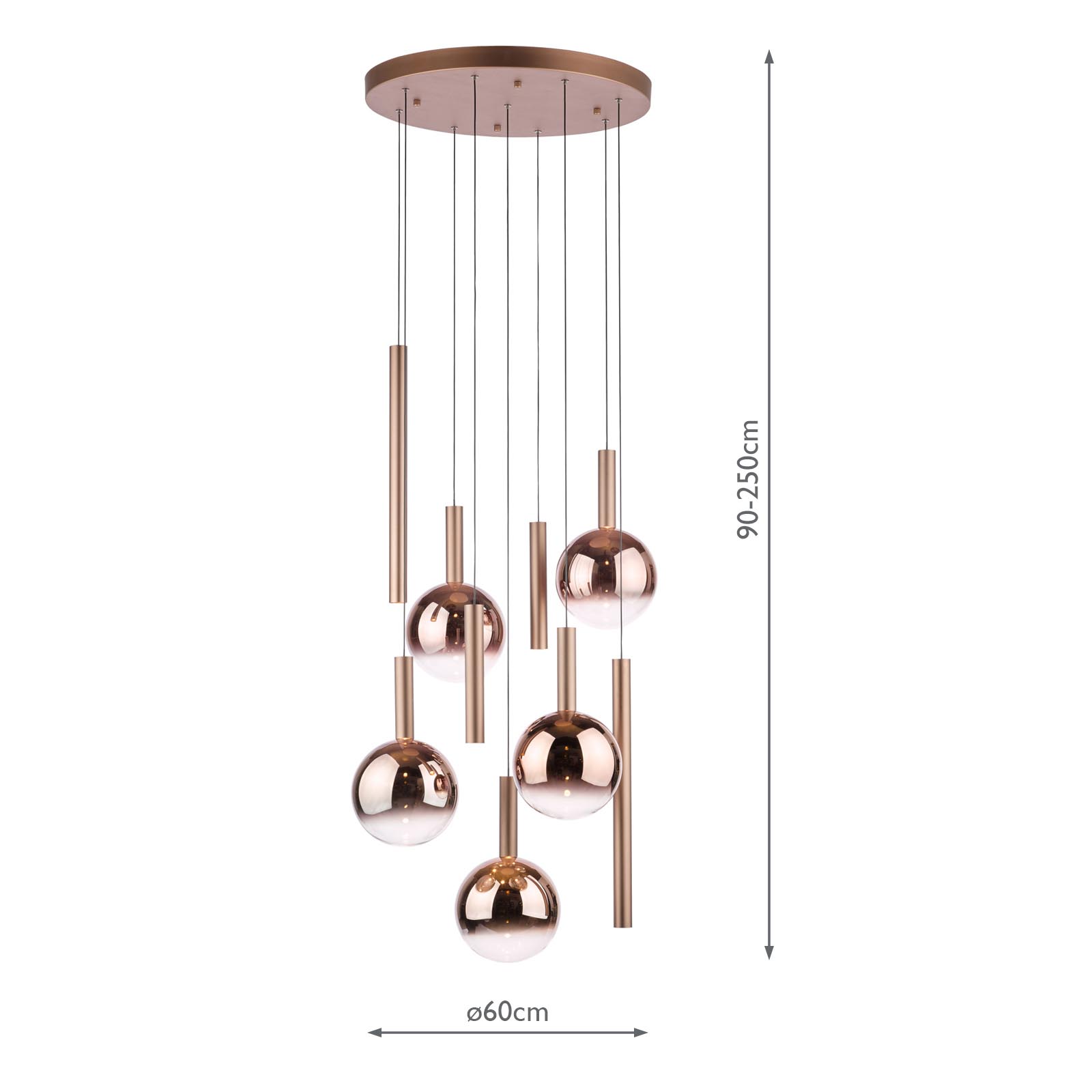 Telis 9 Light Cluster Pendant Matt Bronze and Bronze Ombre Glass LED
