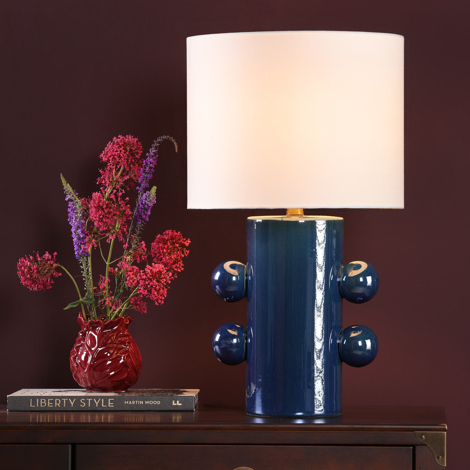 Tisha Table Lamp Blue Ceramic and Antique Brass With Shade