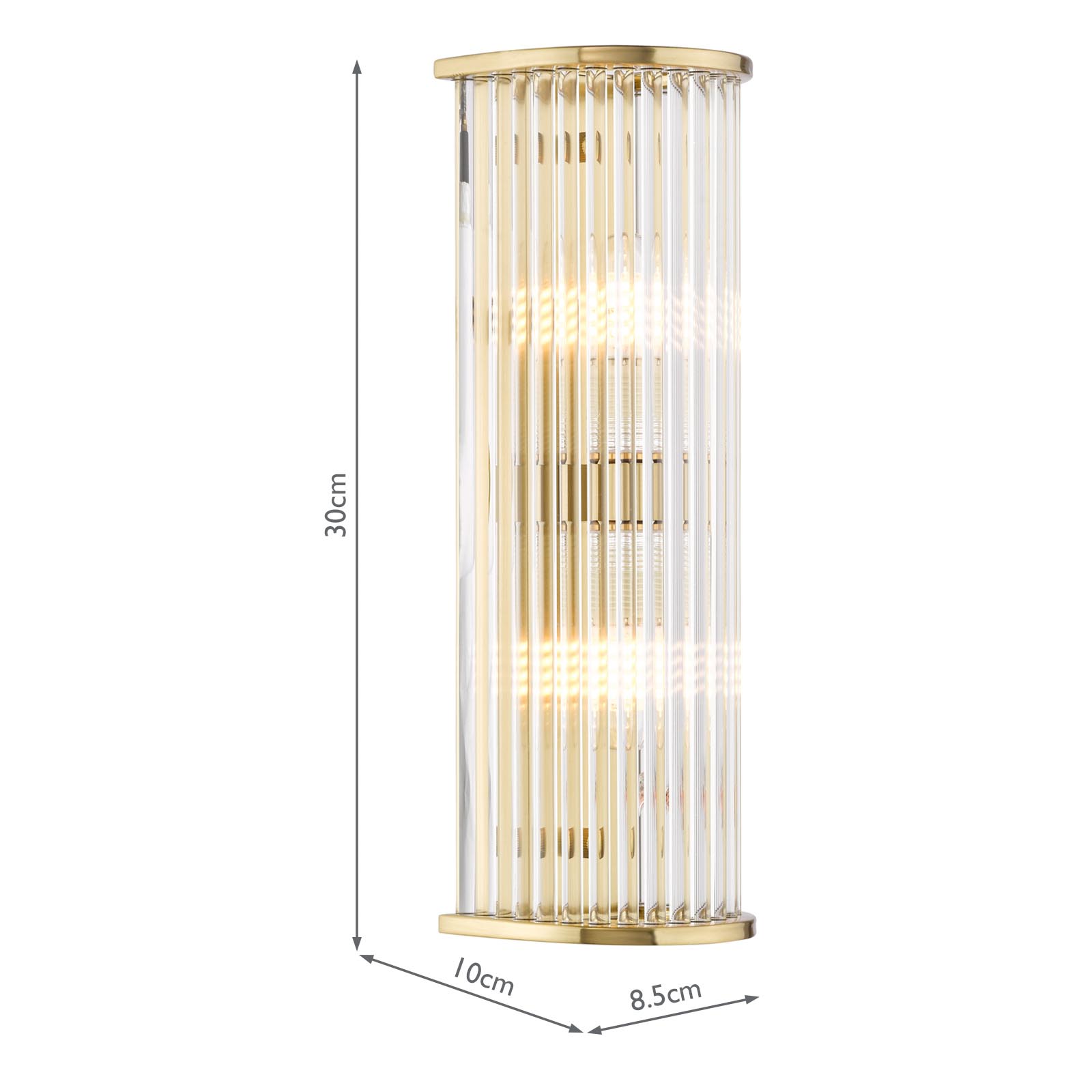 Tobiah 2 Light Bathroom Wall Light Natural Brass and Glass IP44