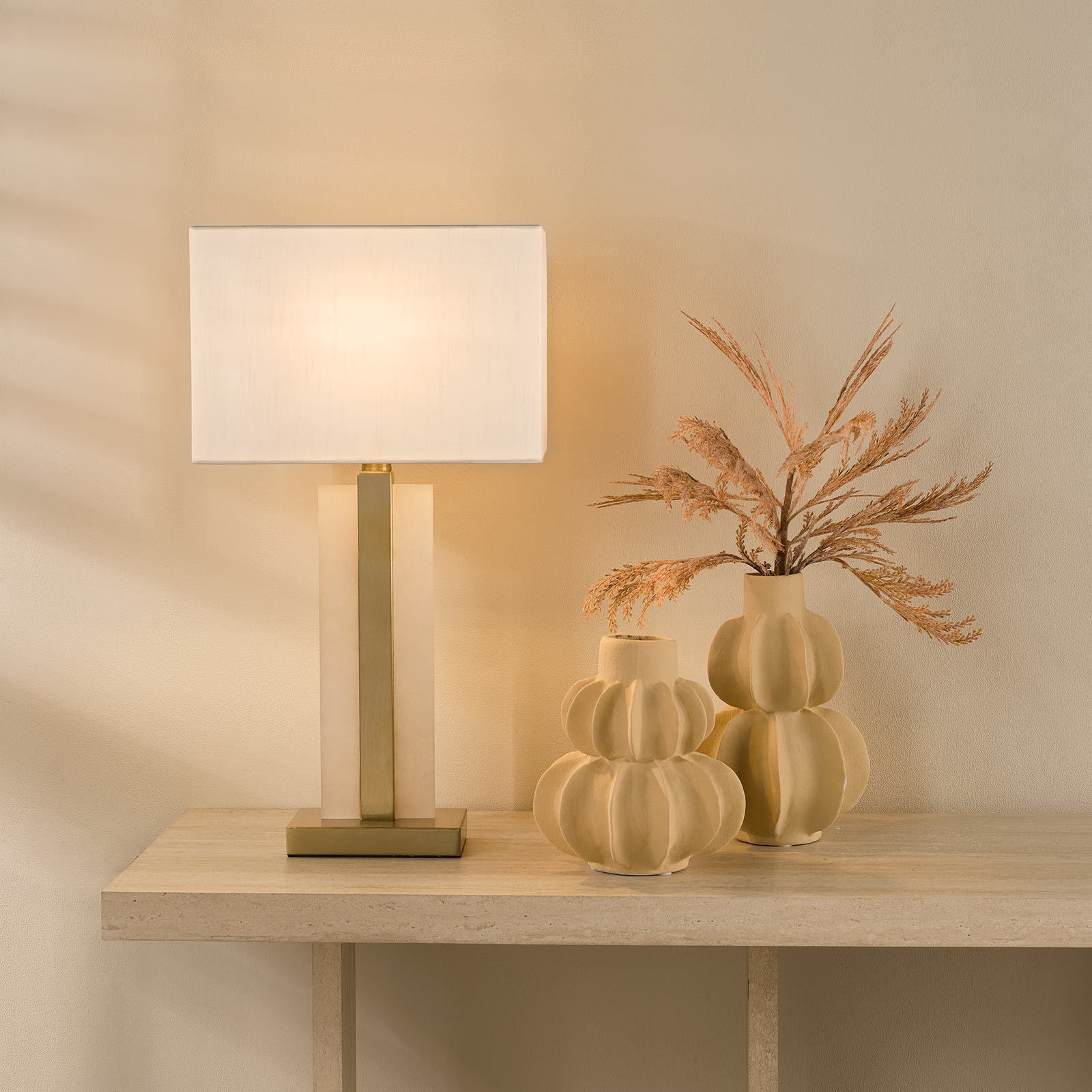Tokori Table Lamp Alabaster and Brushed Gold With Shade
